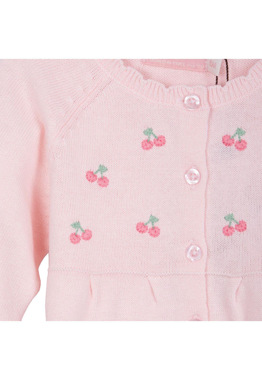 Chaleco Bebé Niña Bordado Cerezas con Botones Rosado Pillin-2