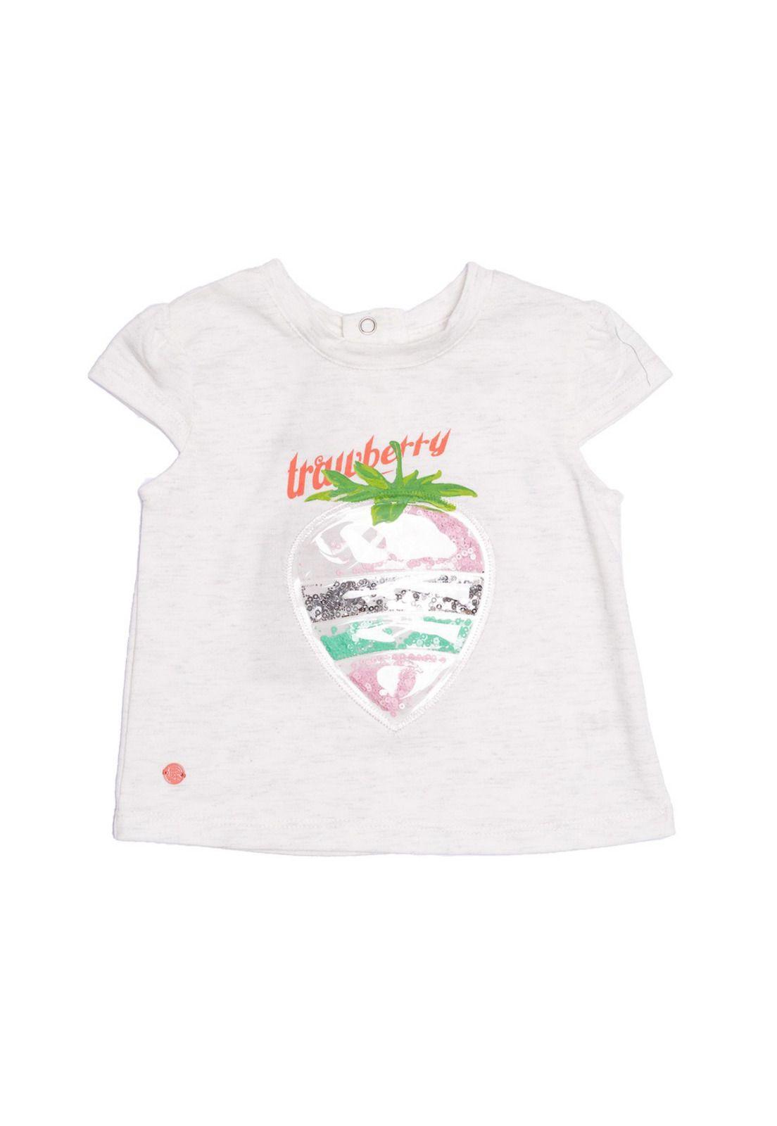 Polera Frutilla Algodón Verano Niña Blanco-0