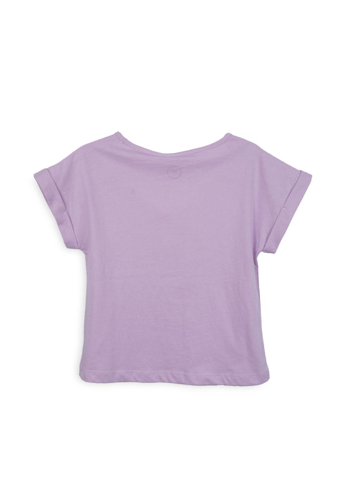 Polera Niña Manga Corta Estampado Palmera Lila Pillin-1
