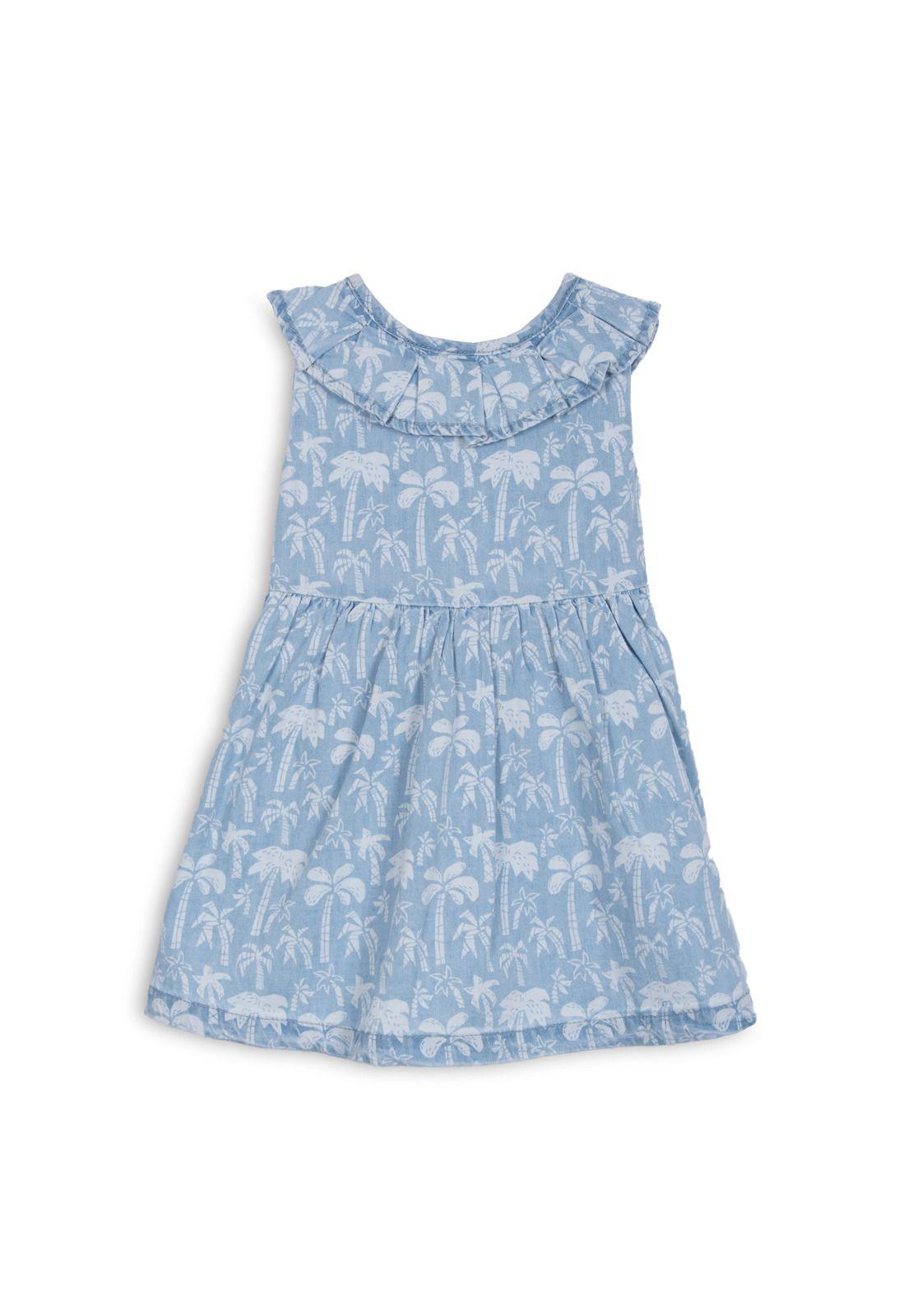 Vestido Bebé Niña Sin Mangas Estampado Tropical Denim Pillin-1