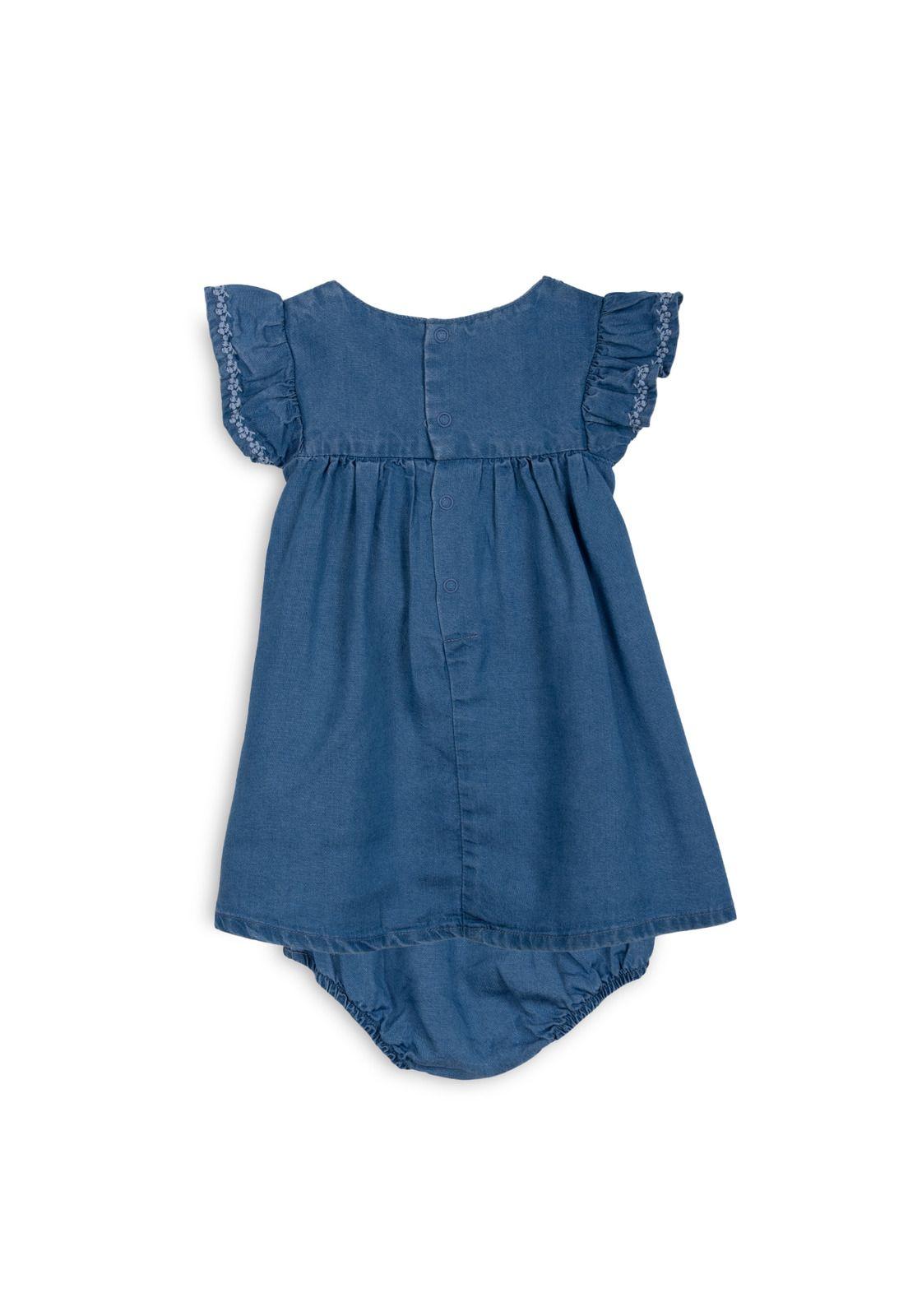 Vestido Bebé Niña Bordado Cerezas Azul Pillin-1