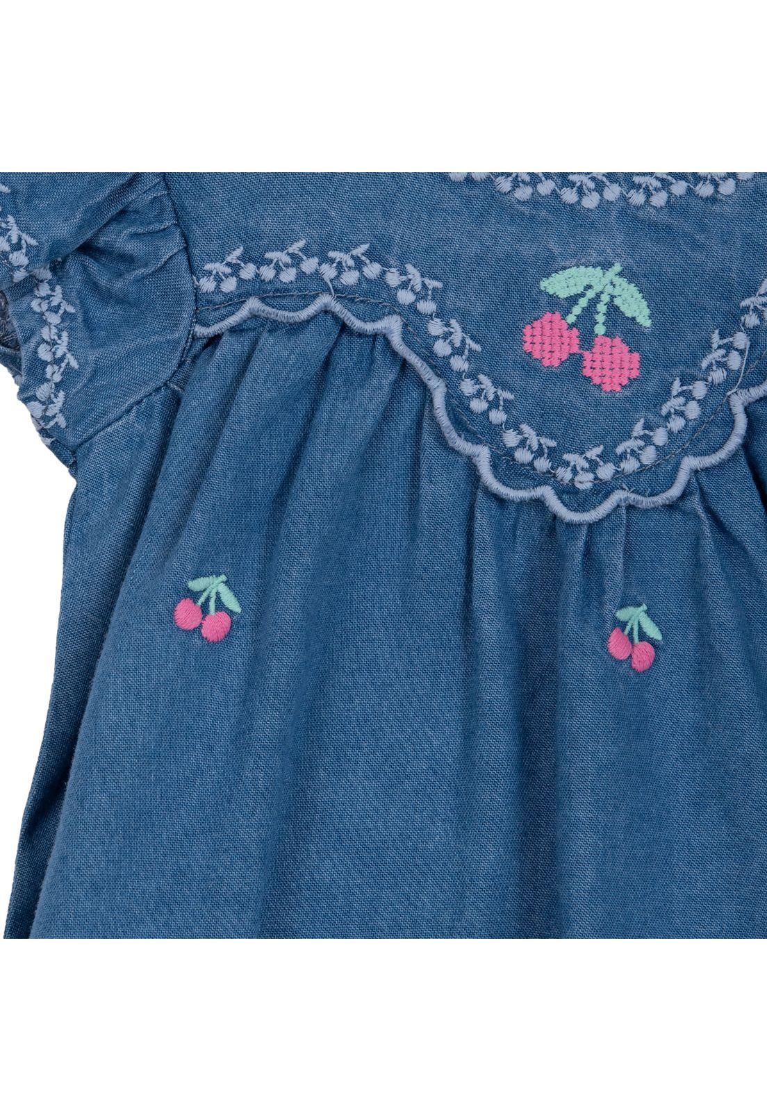 Vestido Bebé Niña Bordado Cerezas Azul Pillin-2