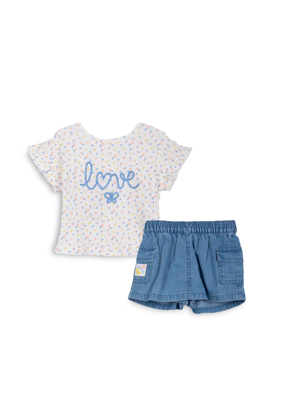 Conjunto Bebé Niña Manga Corta Broches Floral Denim Pillin-0