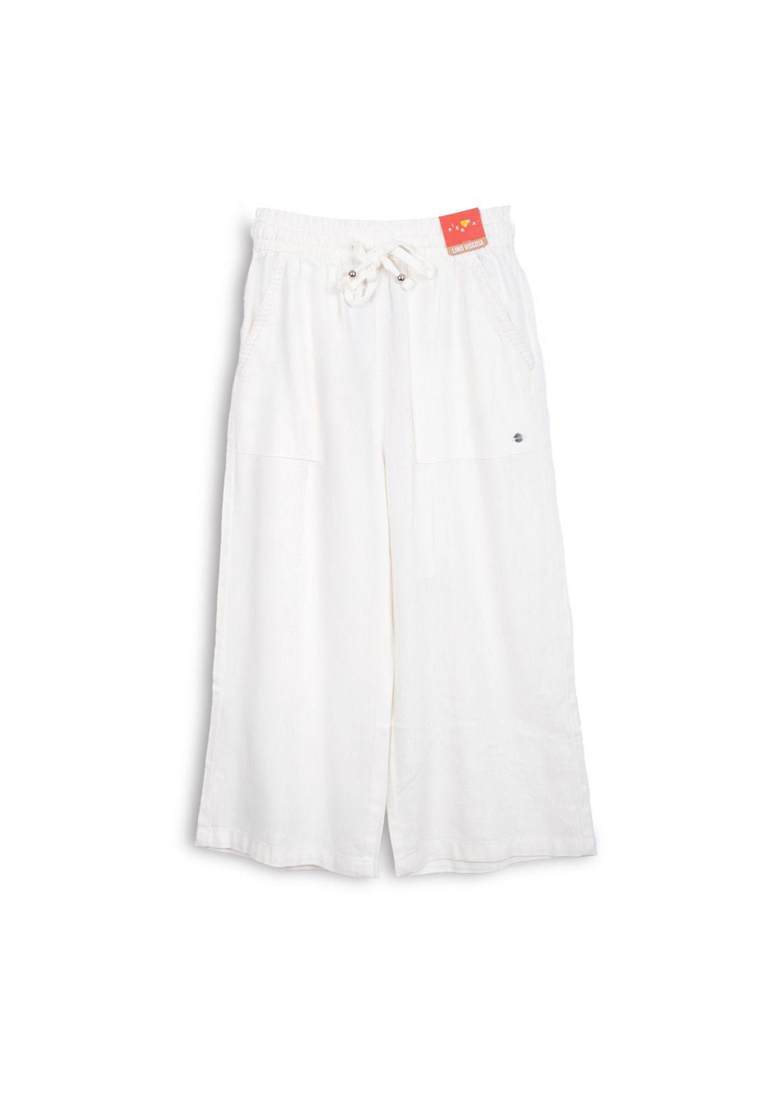 Pantalón Niña Lino Cintura Elasticada Blanco Pillin-0