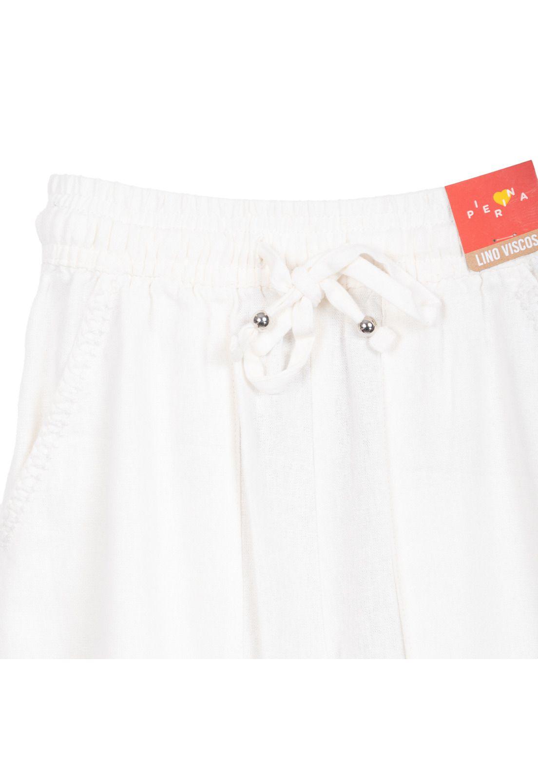 Pantalón Niña Lino Cintura Elasticada Blanco Pillin-2