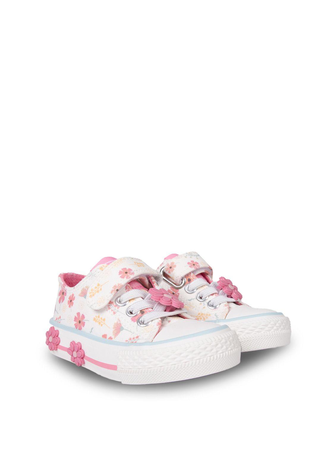 Zapatilla Bebé Niña de Lona Floral Crudo Pillin-0