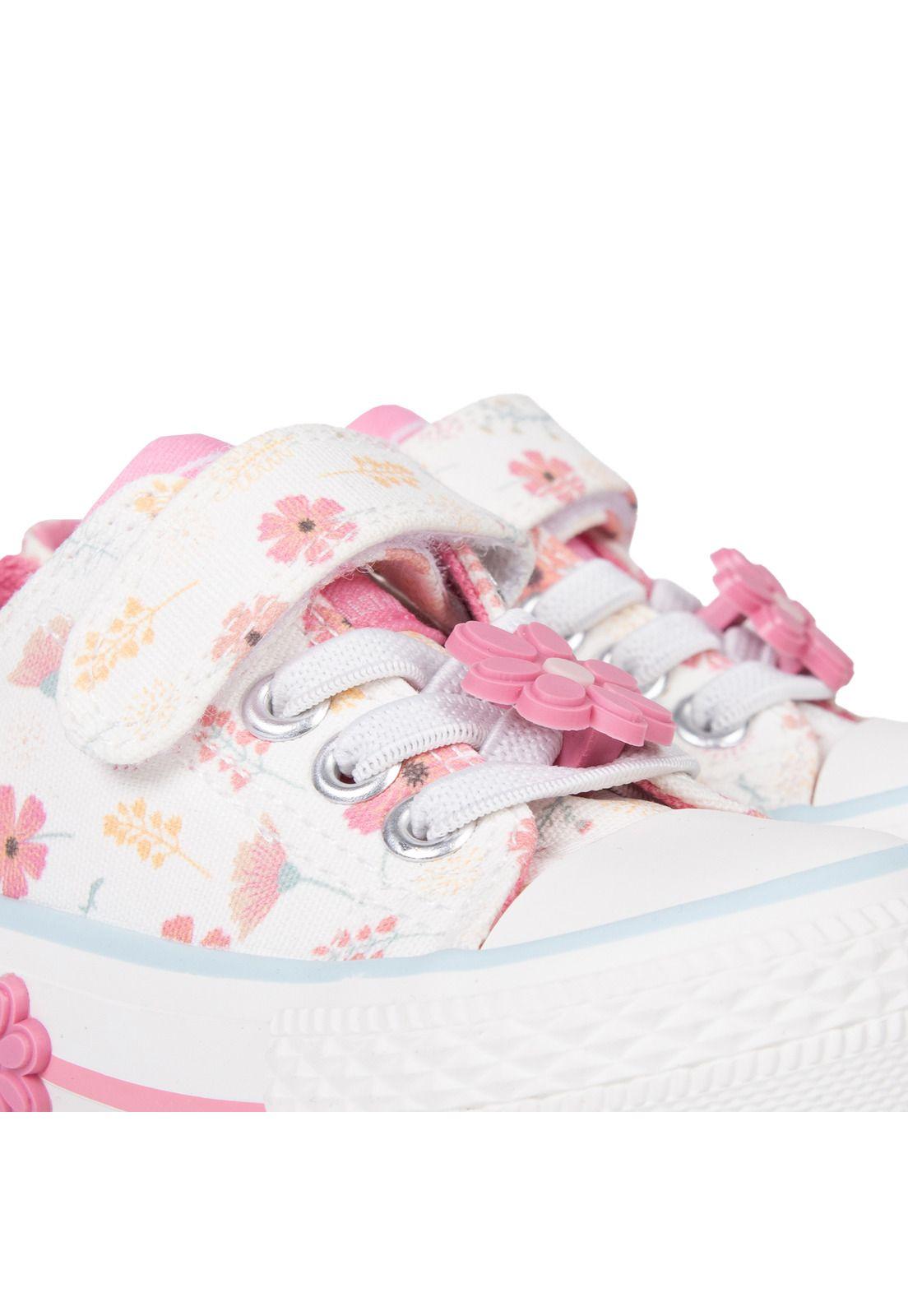 Zapatilla Bebé Niña de Lona Floral Crudo Pillin-4