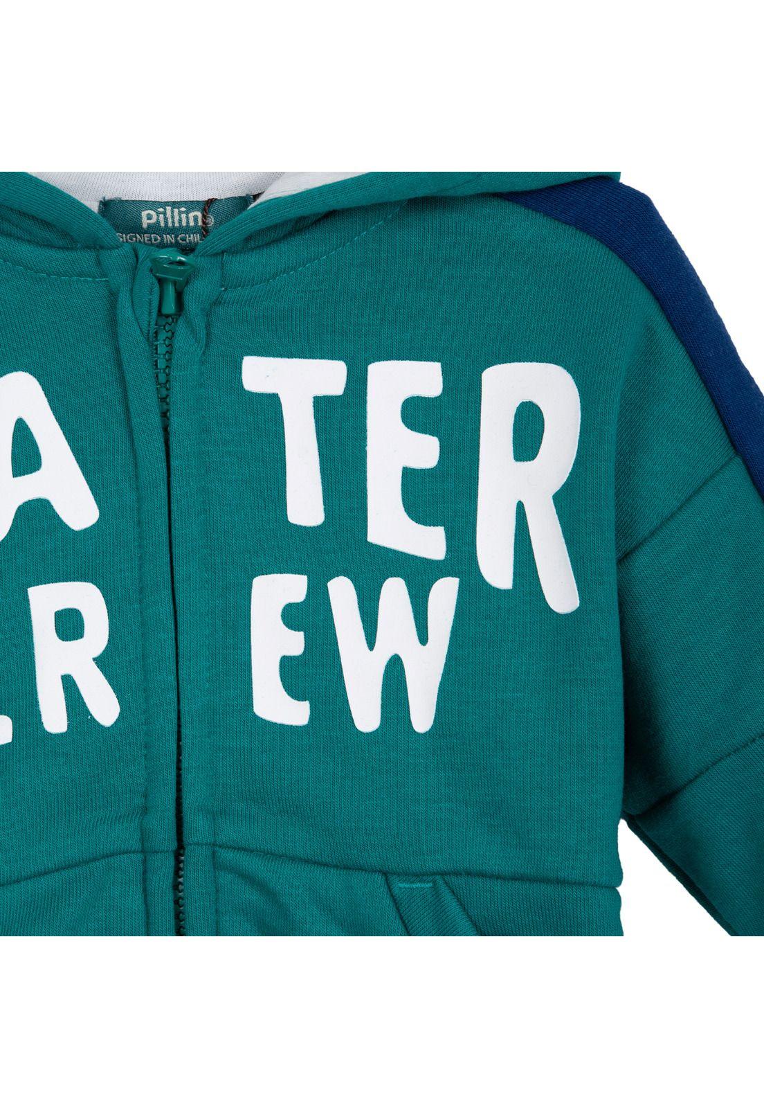 Buzo Bebé Niño con Cierre y Capucha Estampado Skater Verde Pillin-2