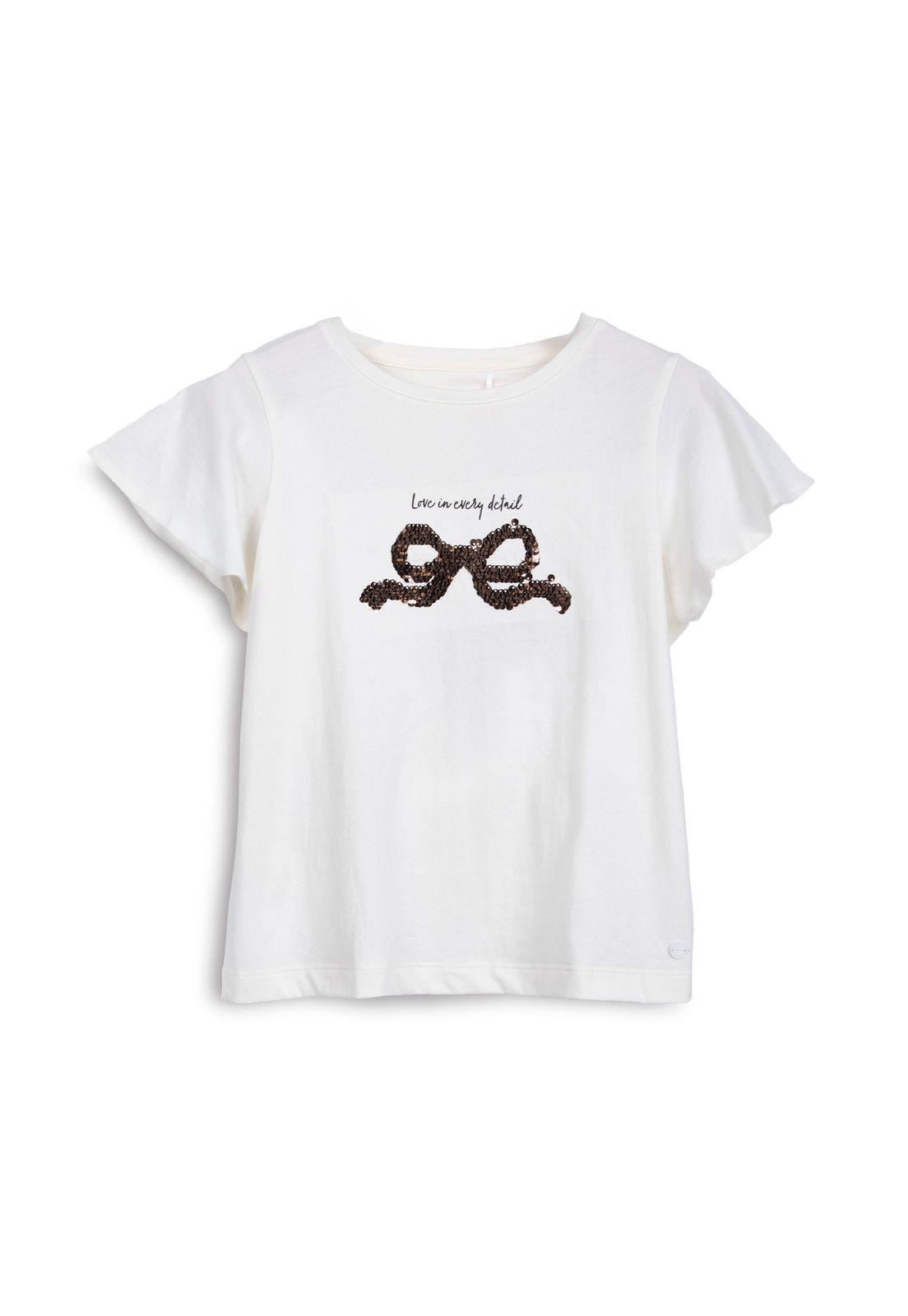 Polera Niña Manga Corta Lentejuelas Cinta Crudo Pillin-0