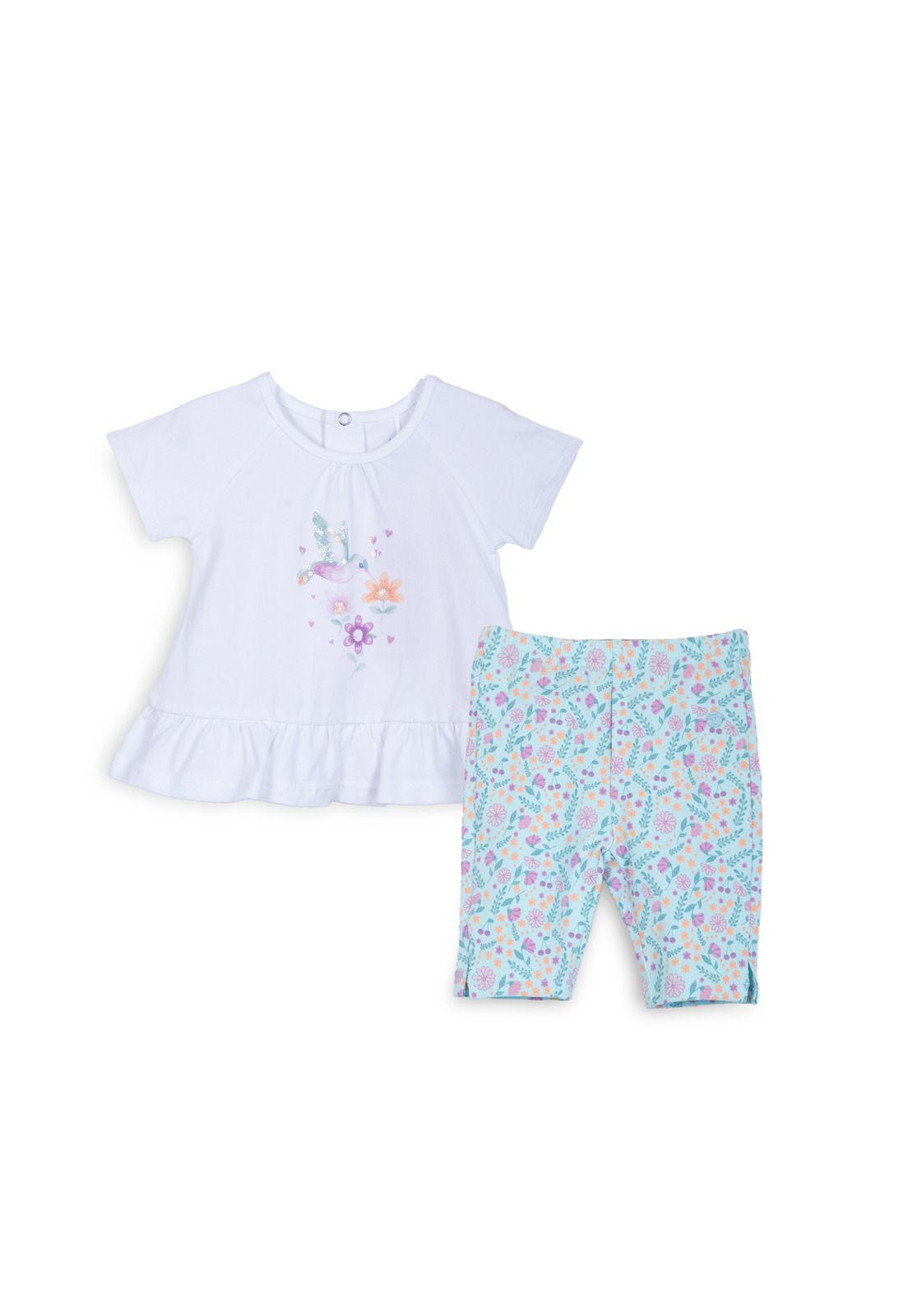 Conjunto Bebé Niña Manga Corta Broches Floral Verde Pillin-0