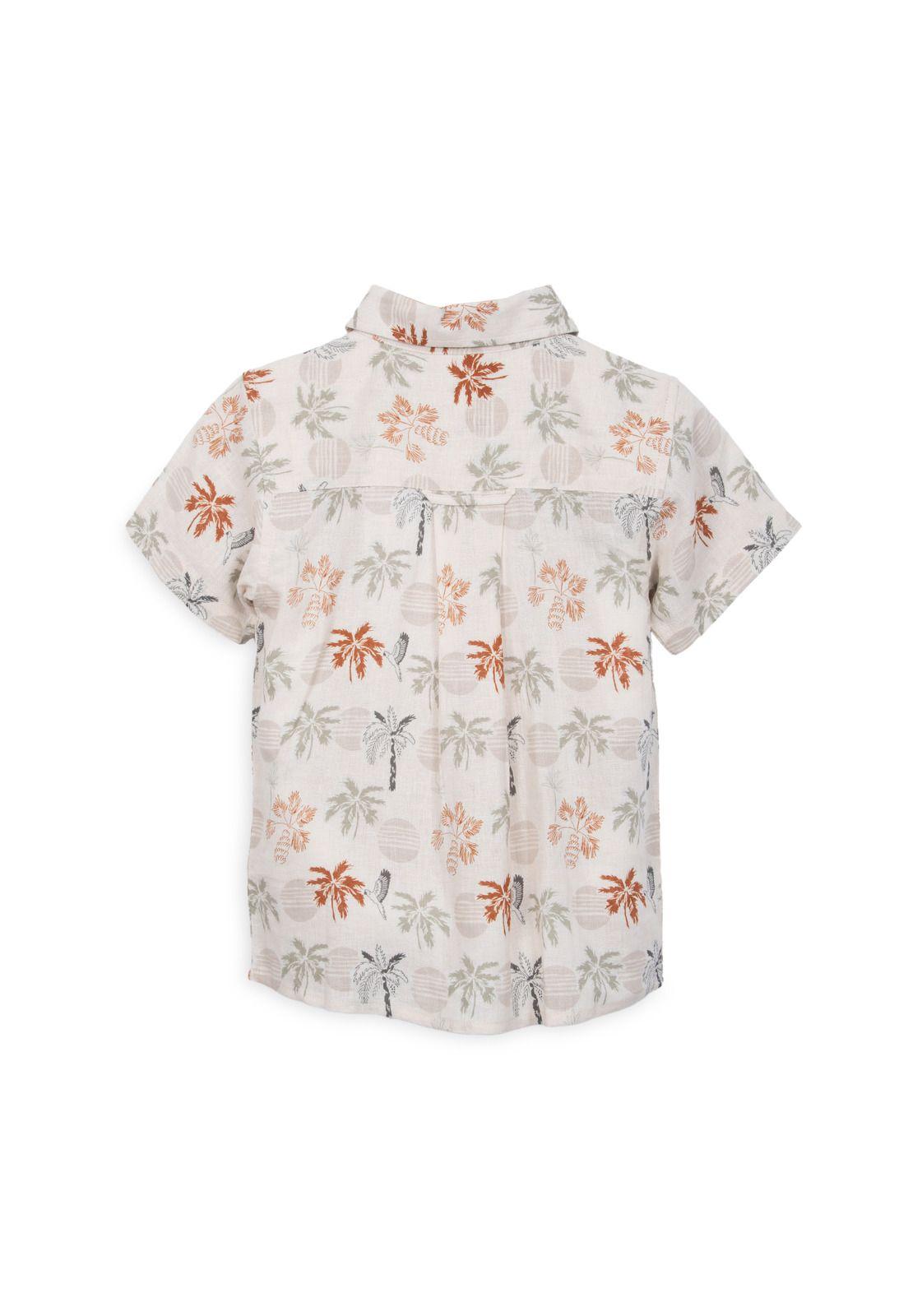 Camisa Niño Lino Manga Corta Estampado Palmeras Arena Pillin-1
