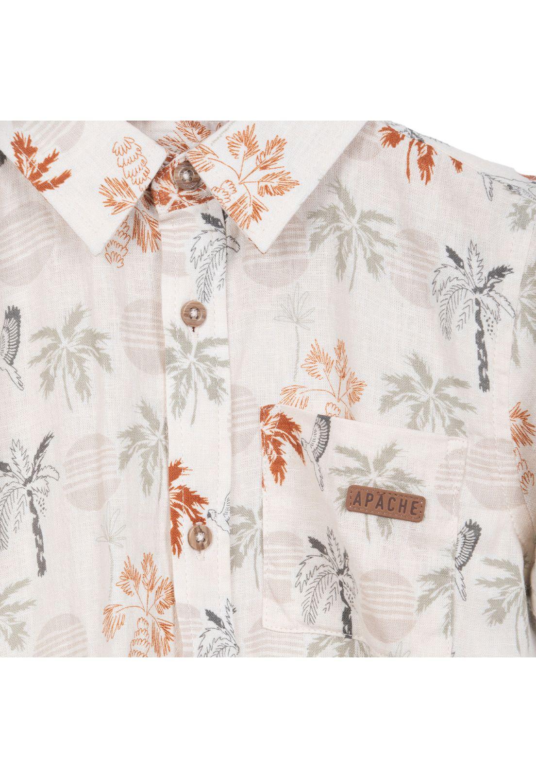 Camisa Niño Lino Manga Corta Estampado Palmeras Arena Pillin-2