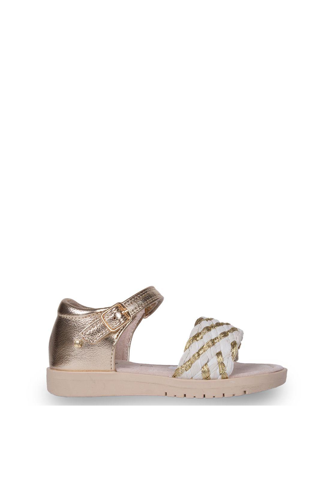 Sandalia Niña Tejida con Velcro Ajustable Dorado Pillin-0