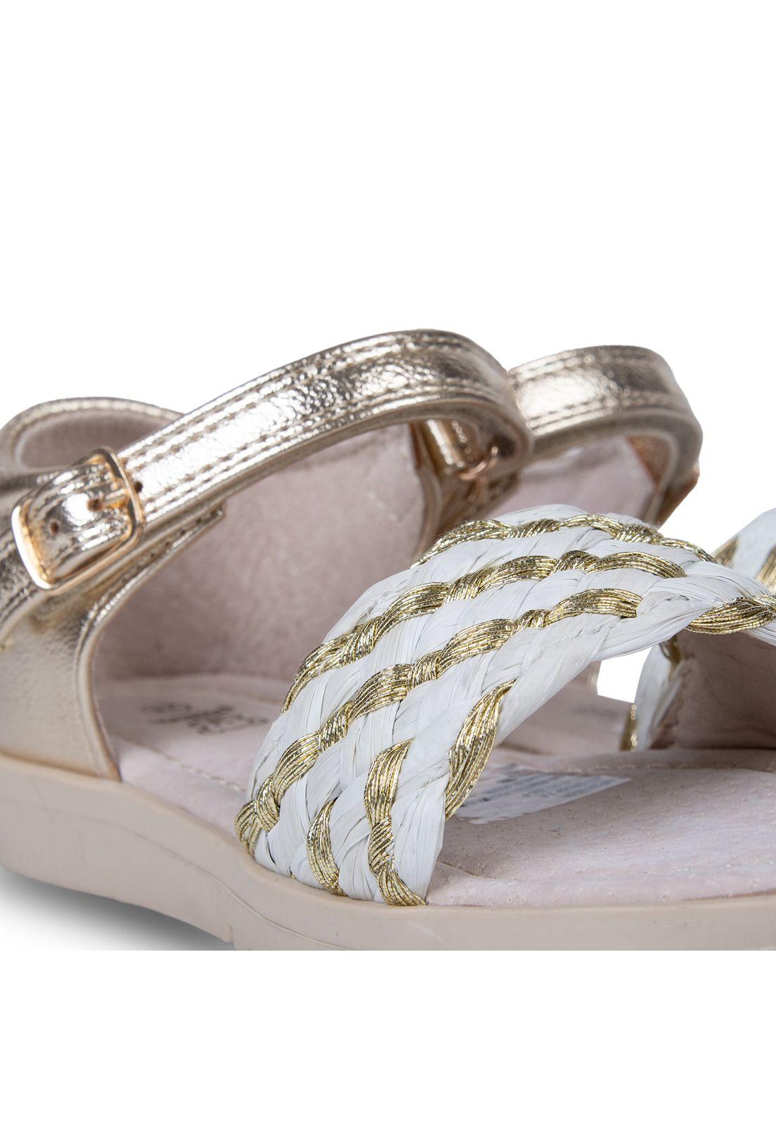 Sandalia Niña Tejida con Velcro Ajustable Dorado Pillin-4