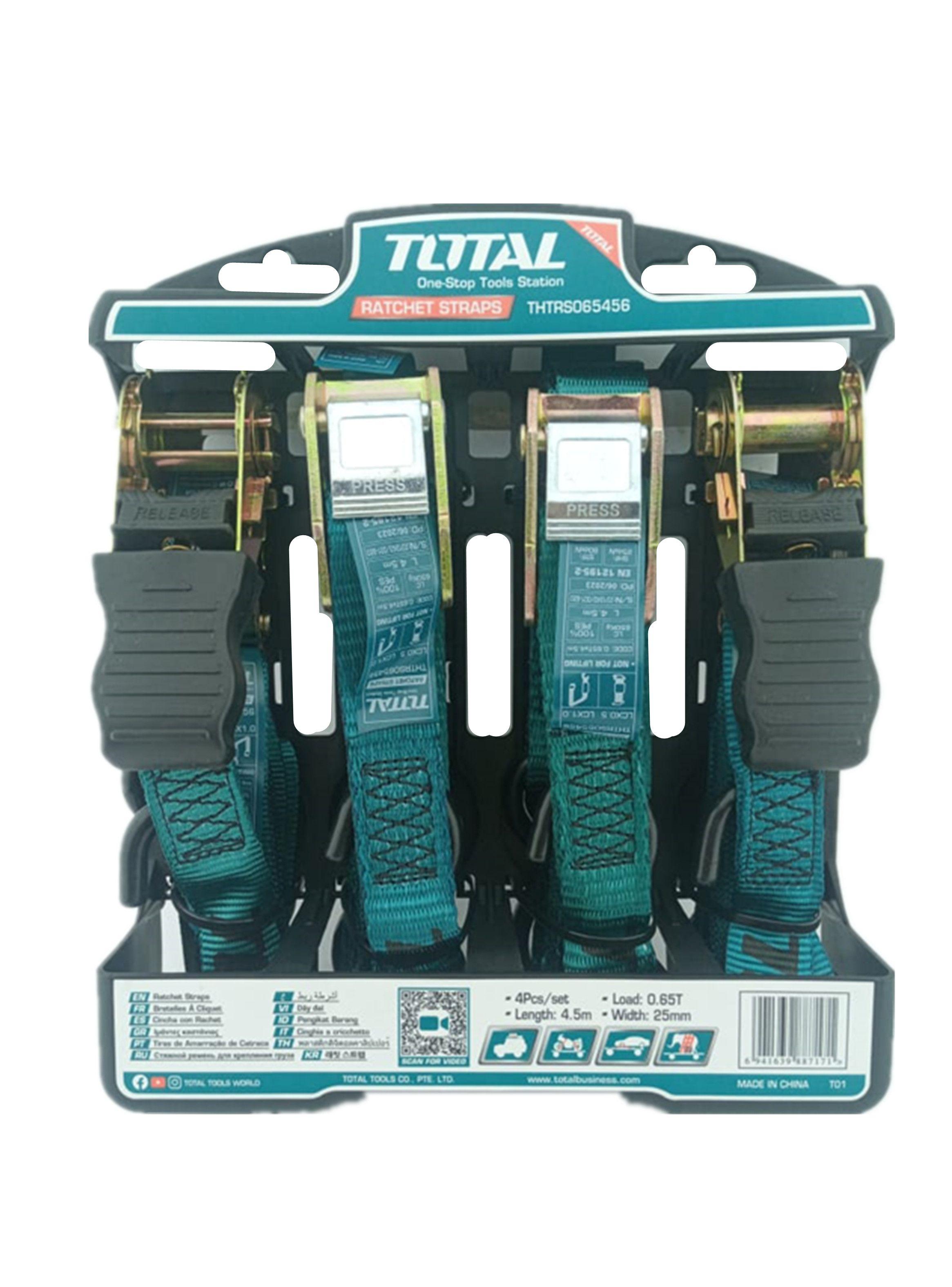 Juego 4 Eslinga Cinta Amarre Ratchet Hebilla 4.5m X 25mm-0