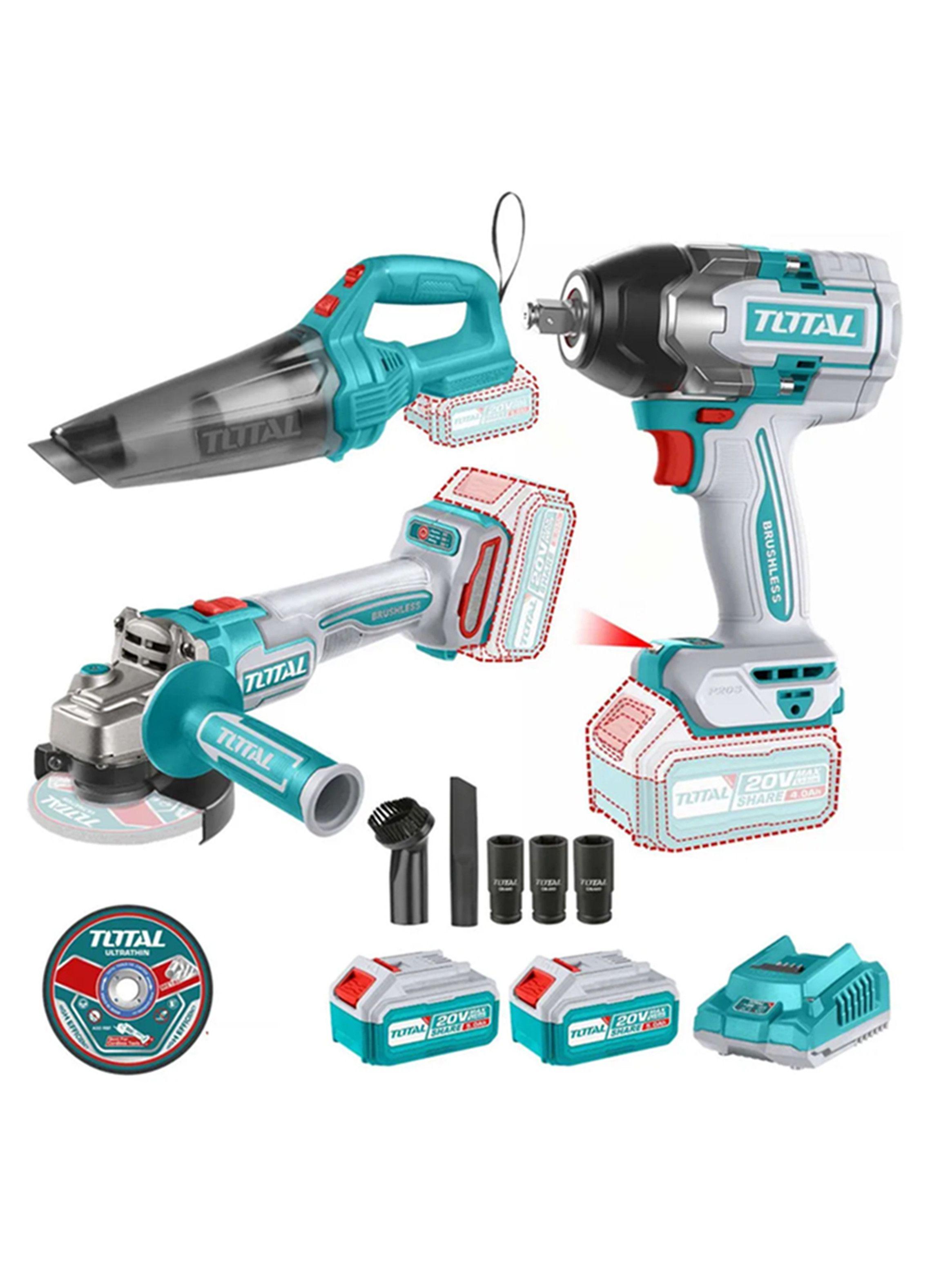 Kit Llave Impacto+ Esmeril Galletera+ Aspiradora 20v Total-0