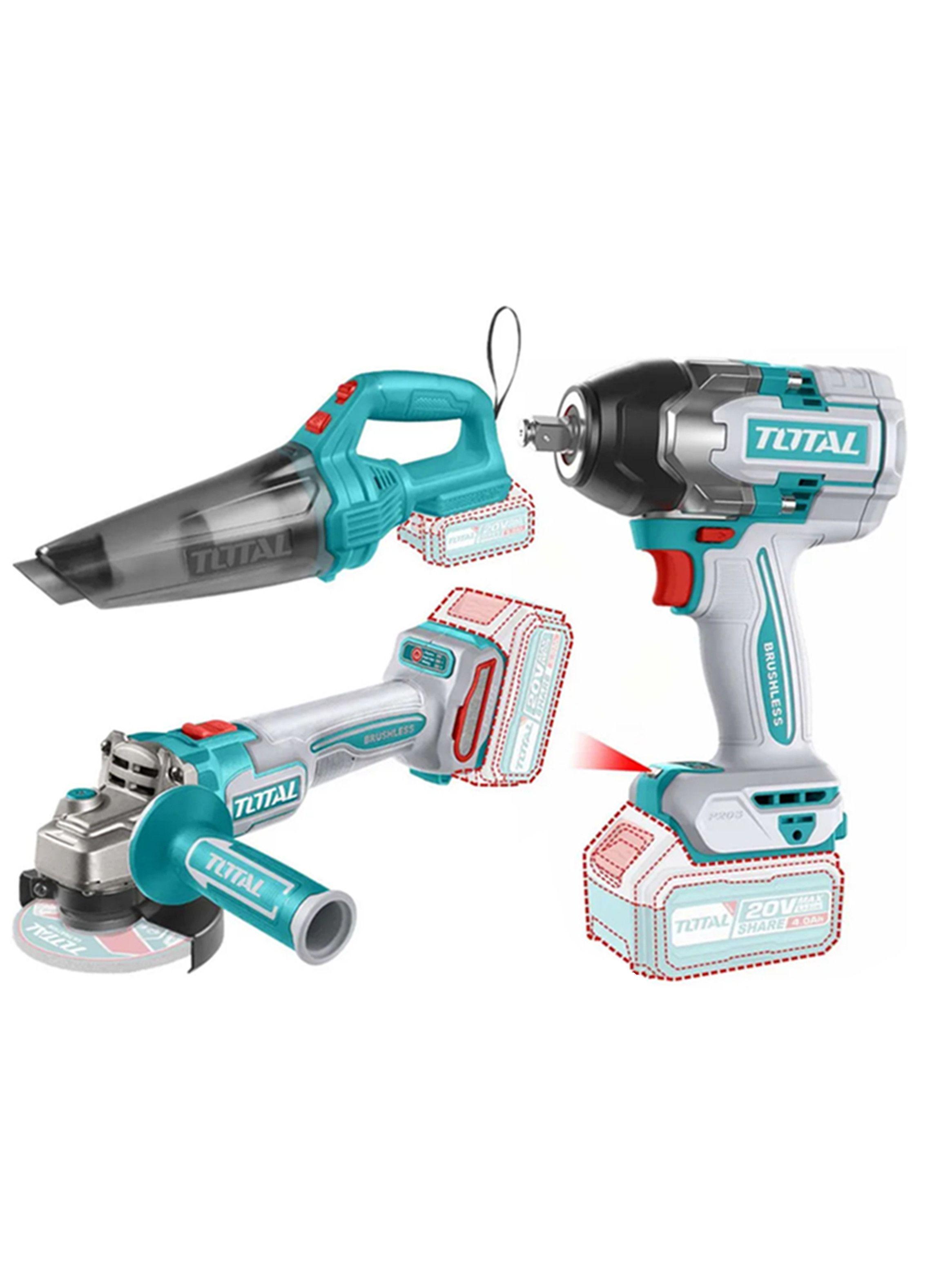 Kit Llave Impacto+ Esmeril Galletera+ Aspiradora 20v Total-1