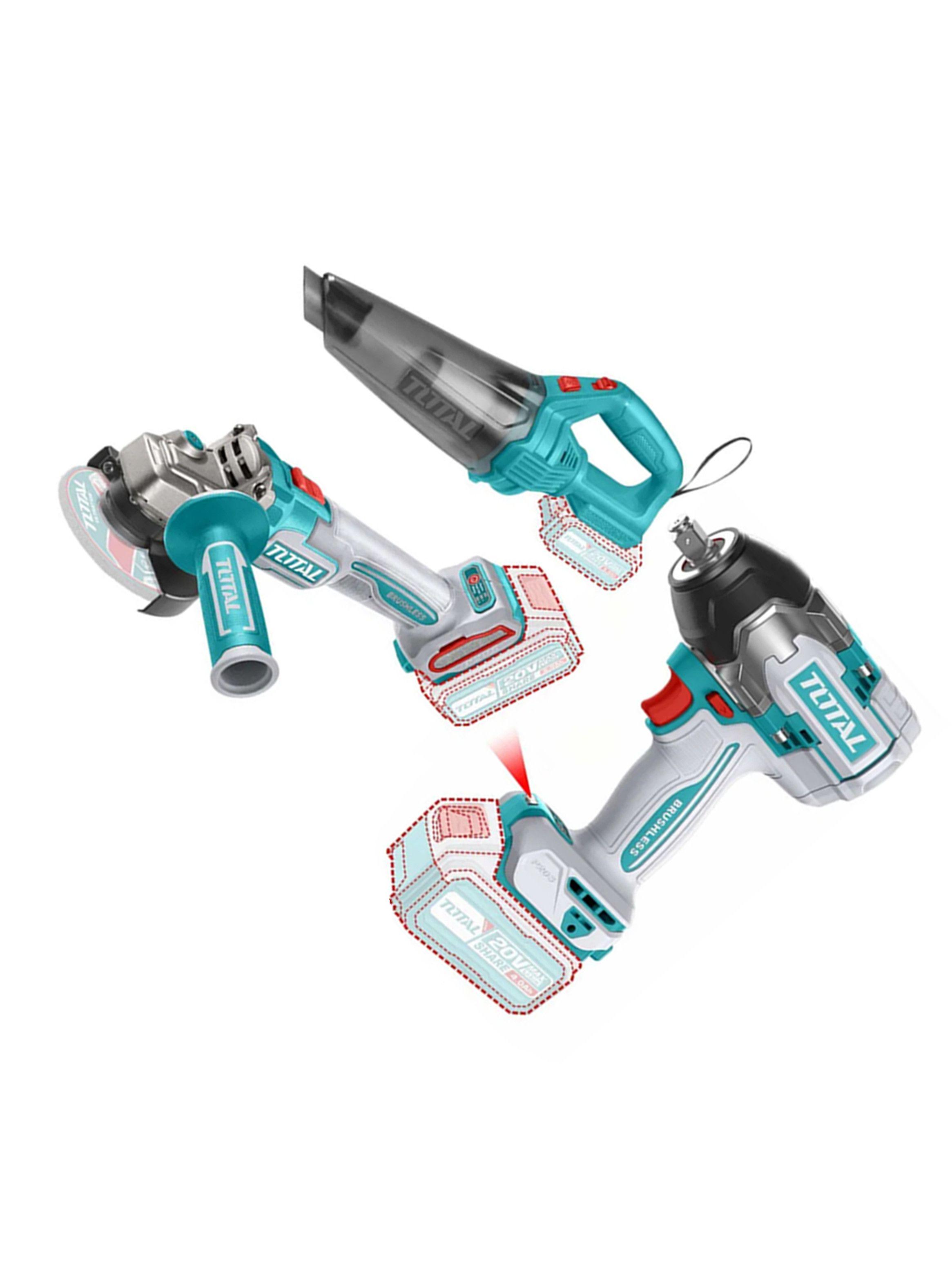 Kit Llave Impacto+ Esmeril Galletera+ Aspiradora 20v Total-2