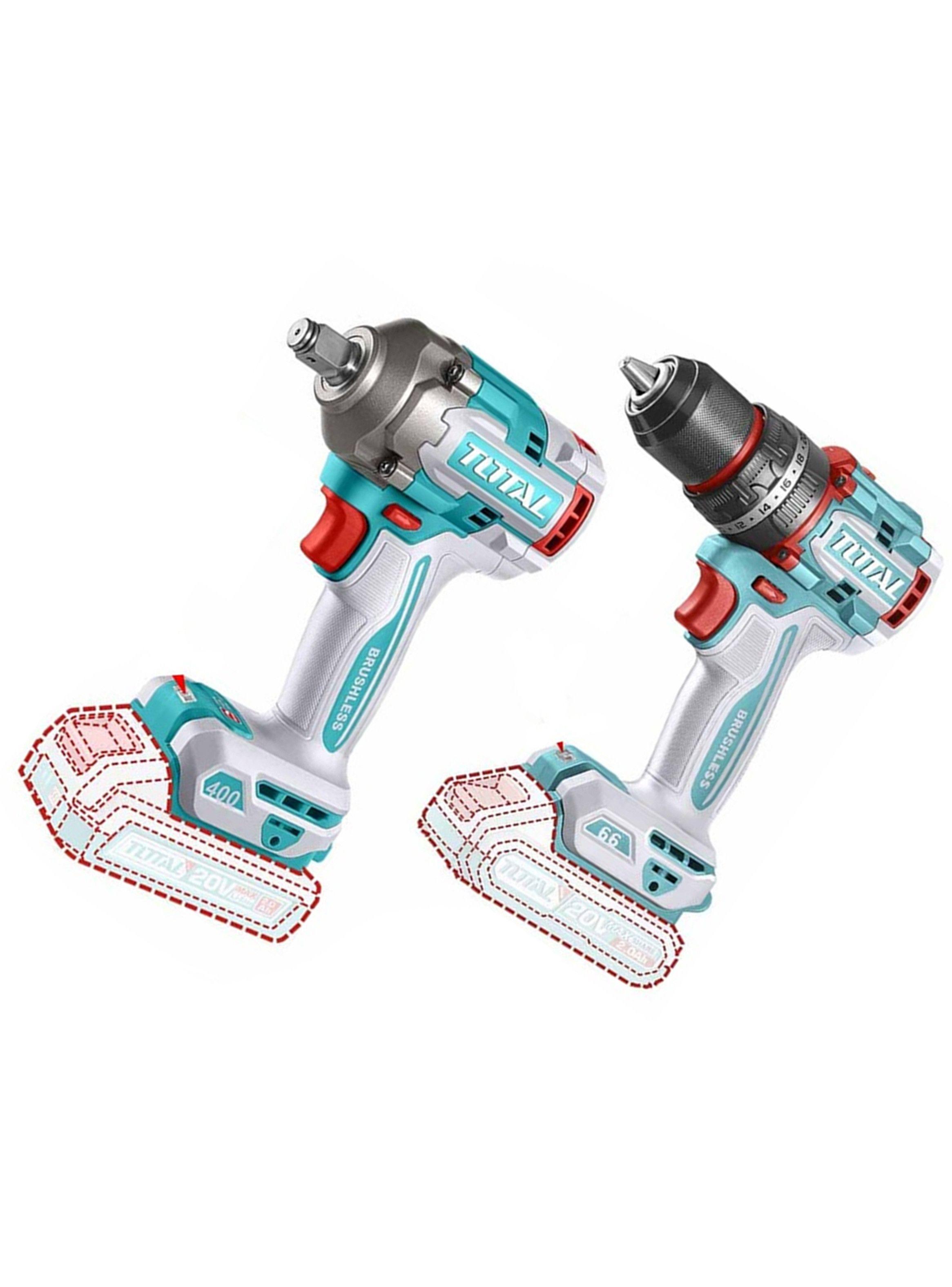 Kit Llave Impacto 400nm + Taladro 20v Carg+ 2bat Total-2