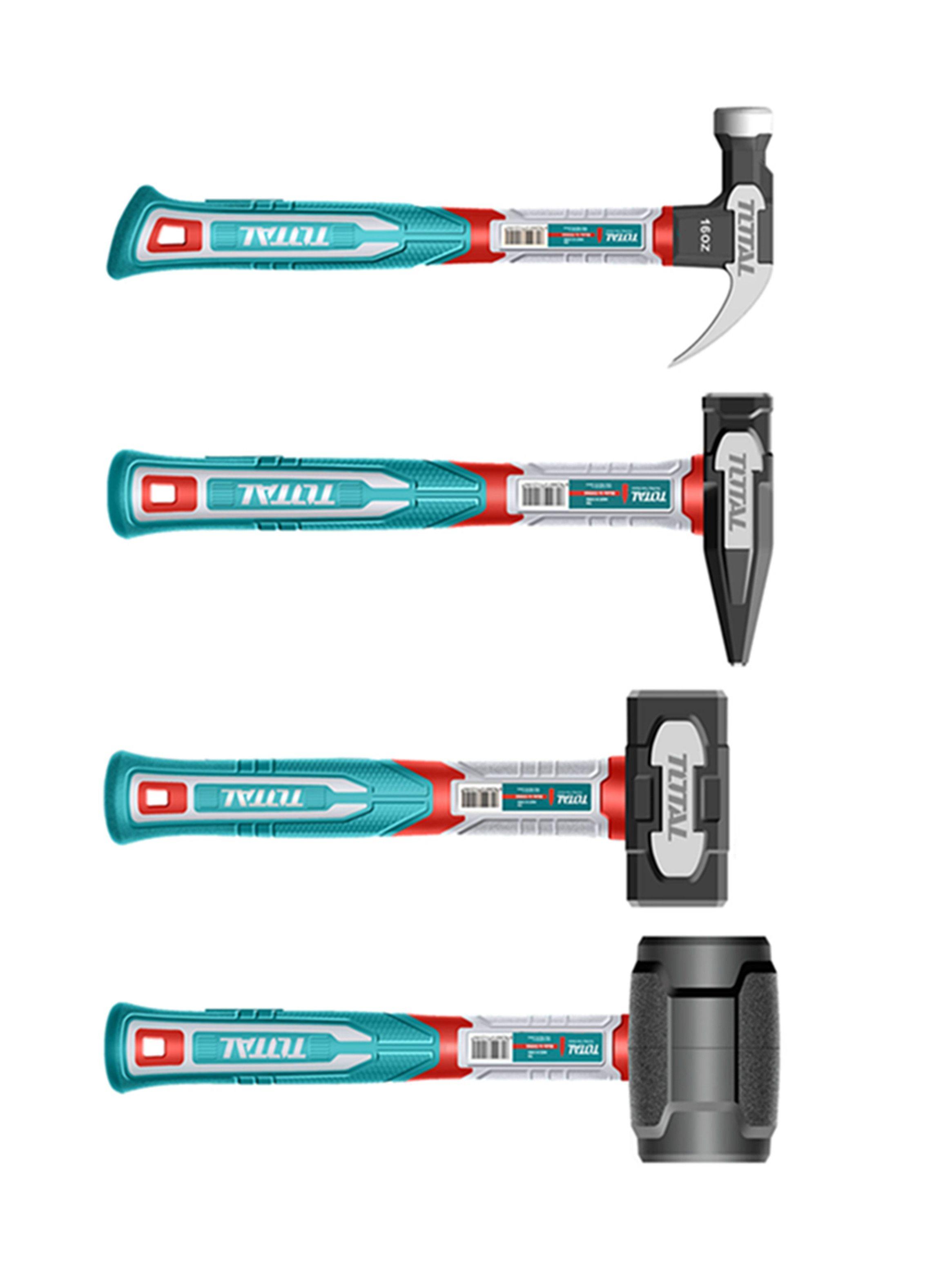 Kit Martillo Combo Mazo Mango Fibra 4 Piezas Total Thch6004-2