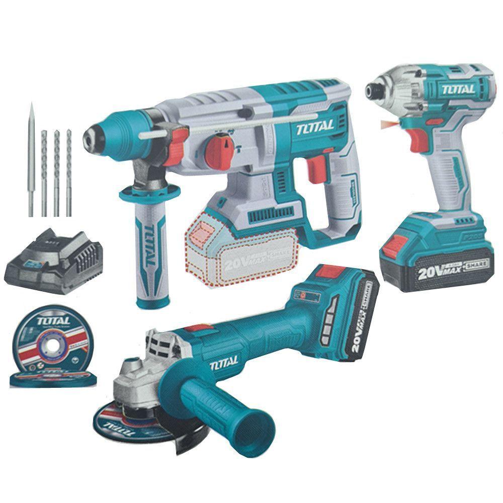 Kit Atornillador+ Rotomartillo+ Esmeril 20v Total-0