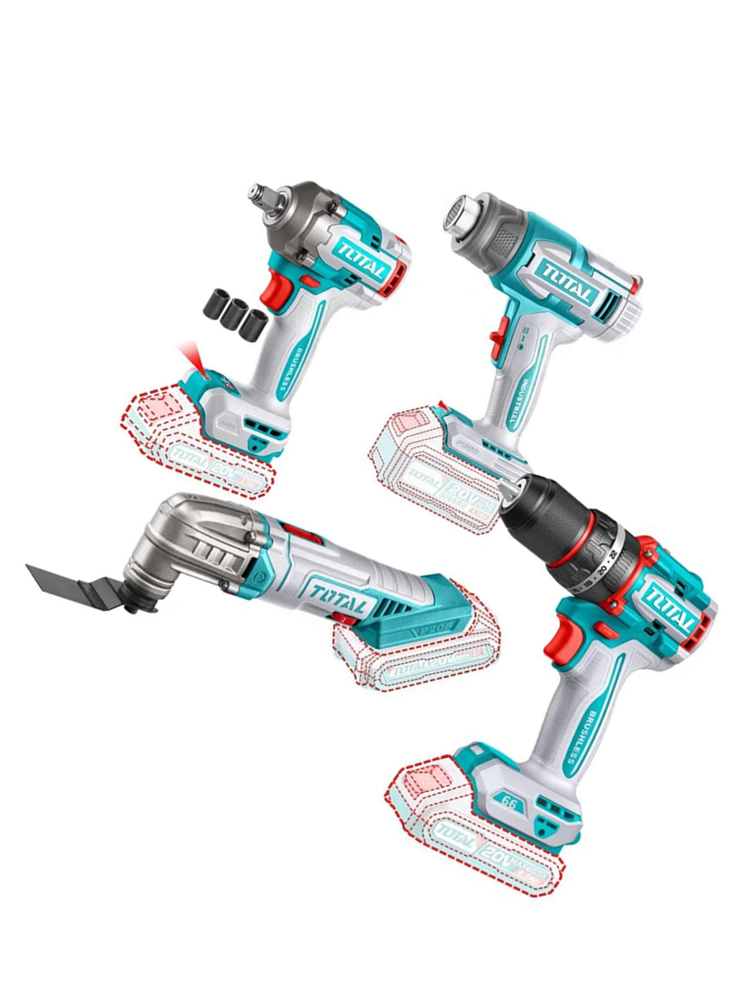 Llave Impacto+ Taladro+ Pistola De Calor+oscilante 20v Total-2