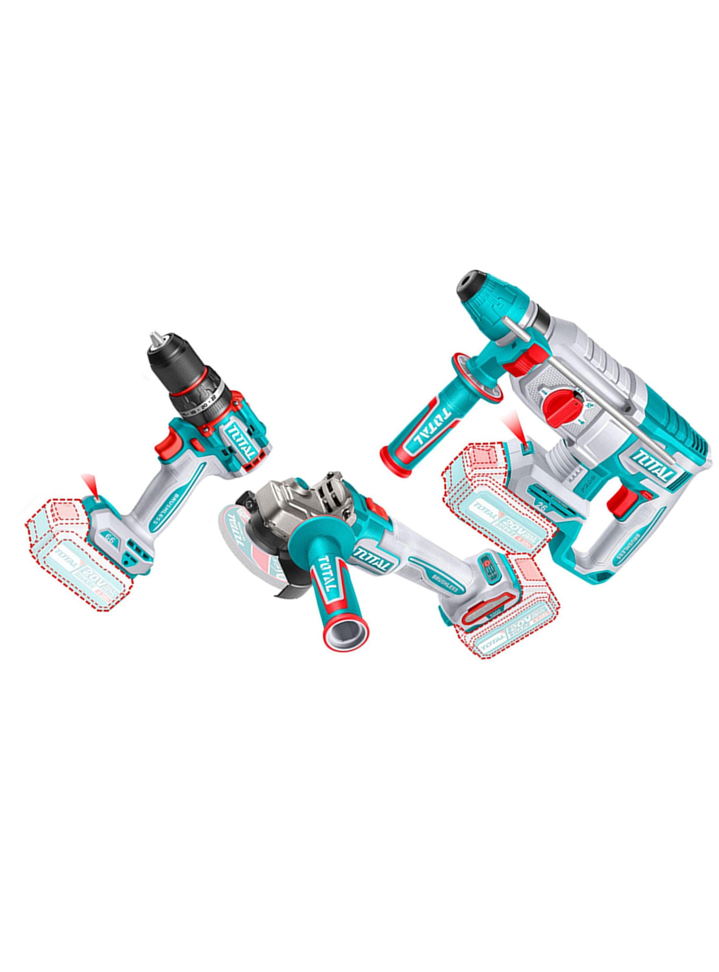 Kit Taladro + Galletera Esmeril + Rotomartillo 20v Total-2