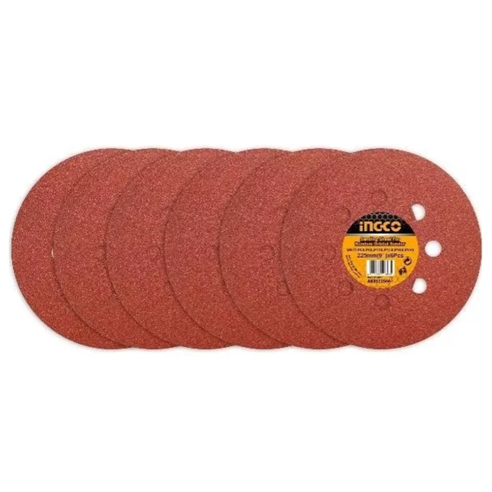 6 Disco Lija Para Pulir 225mm Velcro Grano Variado Ingco-0