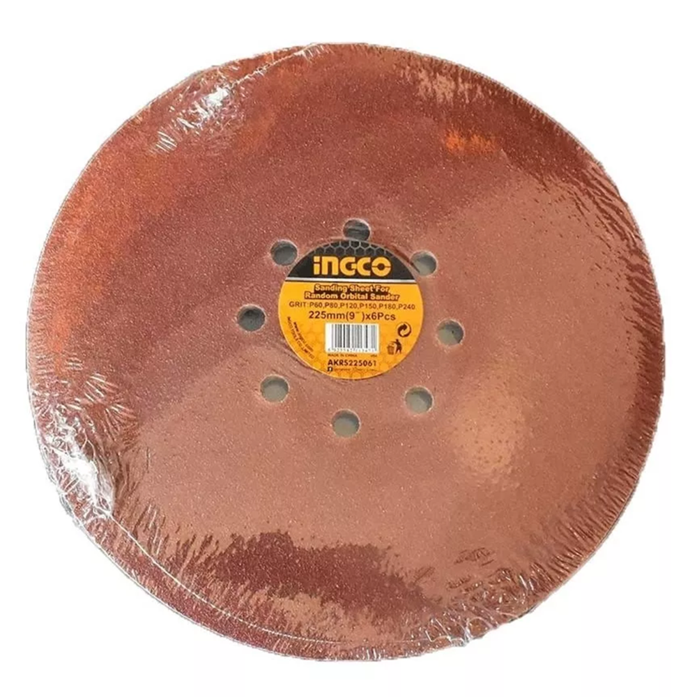 6 Disco Lija Para Pulir 225mm Velcro Grano Variado Ingco-2