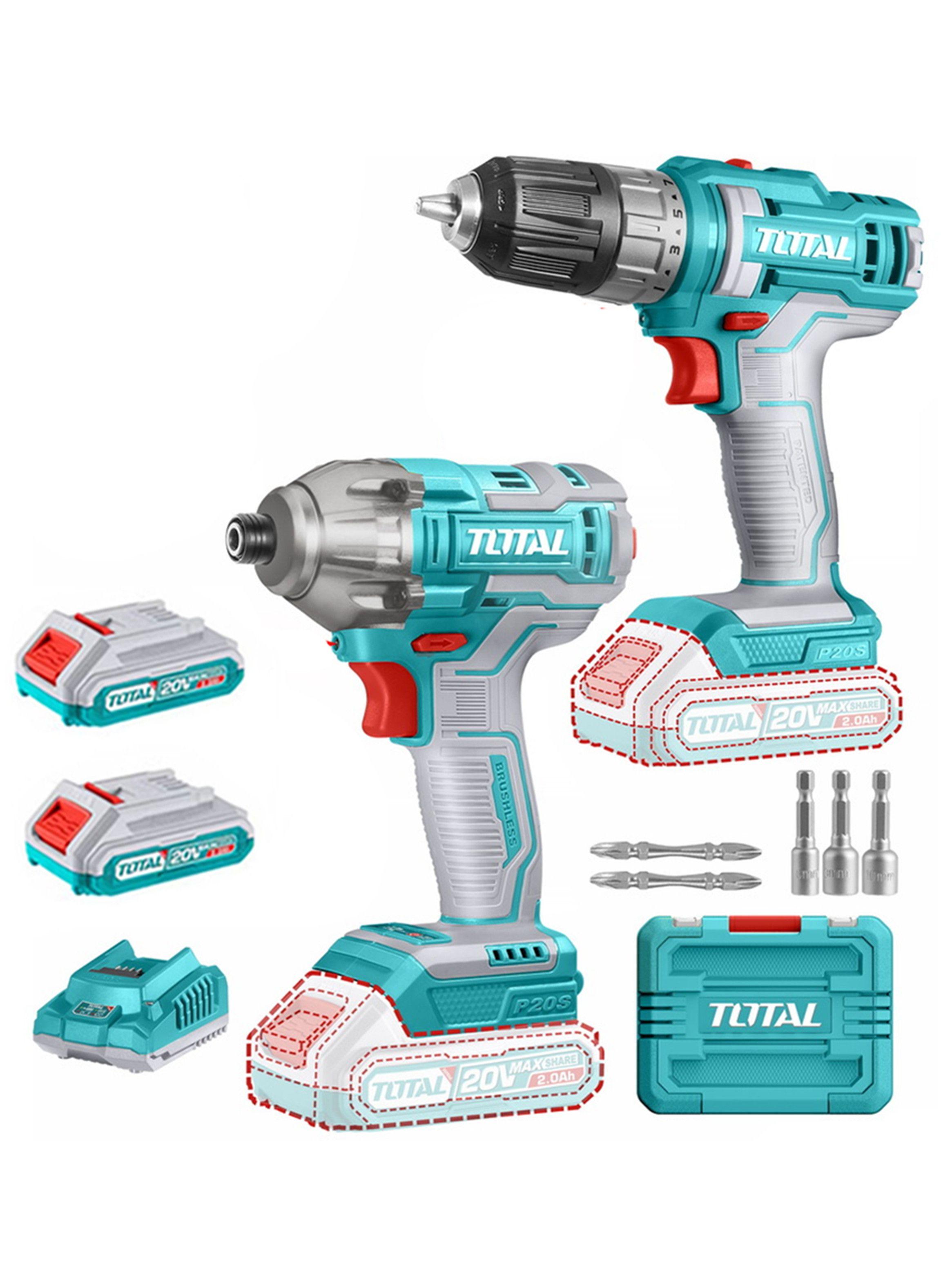 Kit Atornillador De Impacto + Taladro 20v 2bat + Carg Total-0