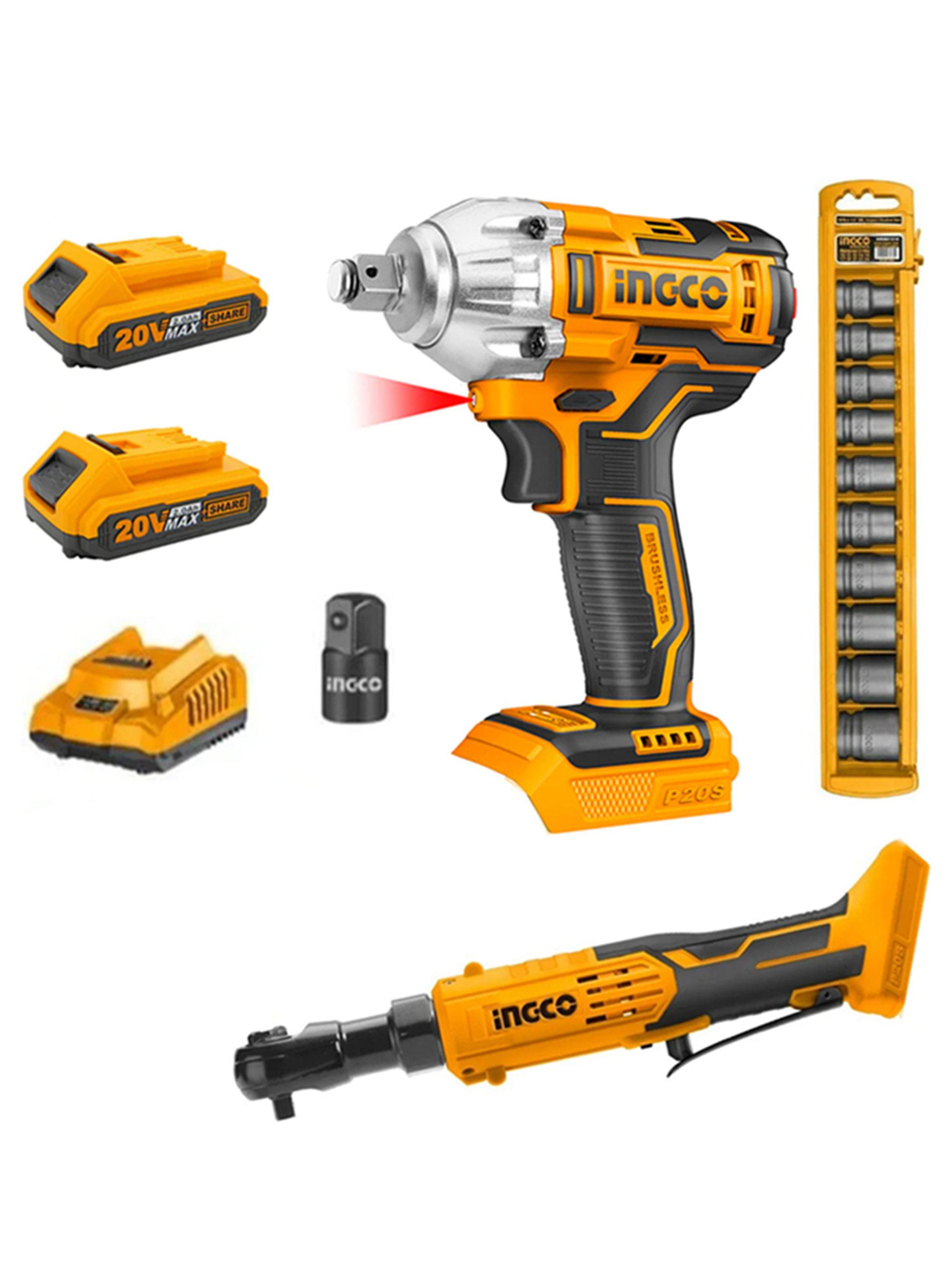Kit Llave Chicharra 3/8 + Llave Impacto 20v Bat+ Carg Ingco-0