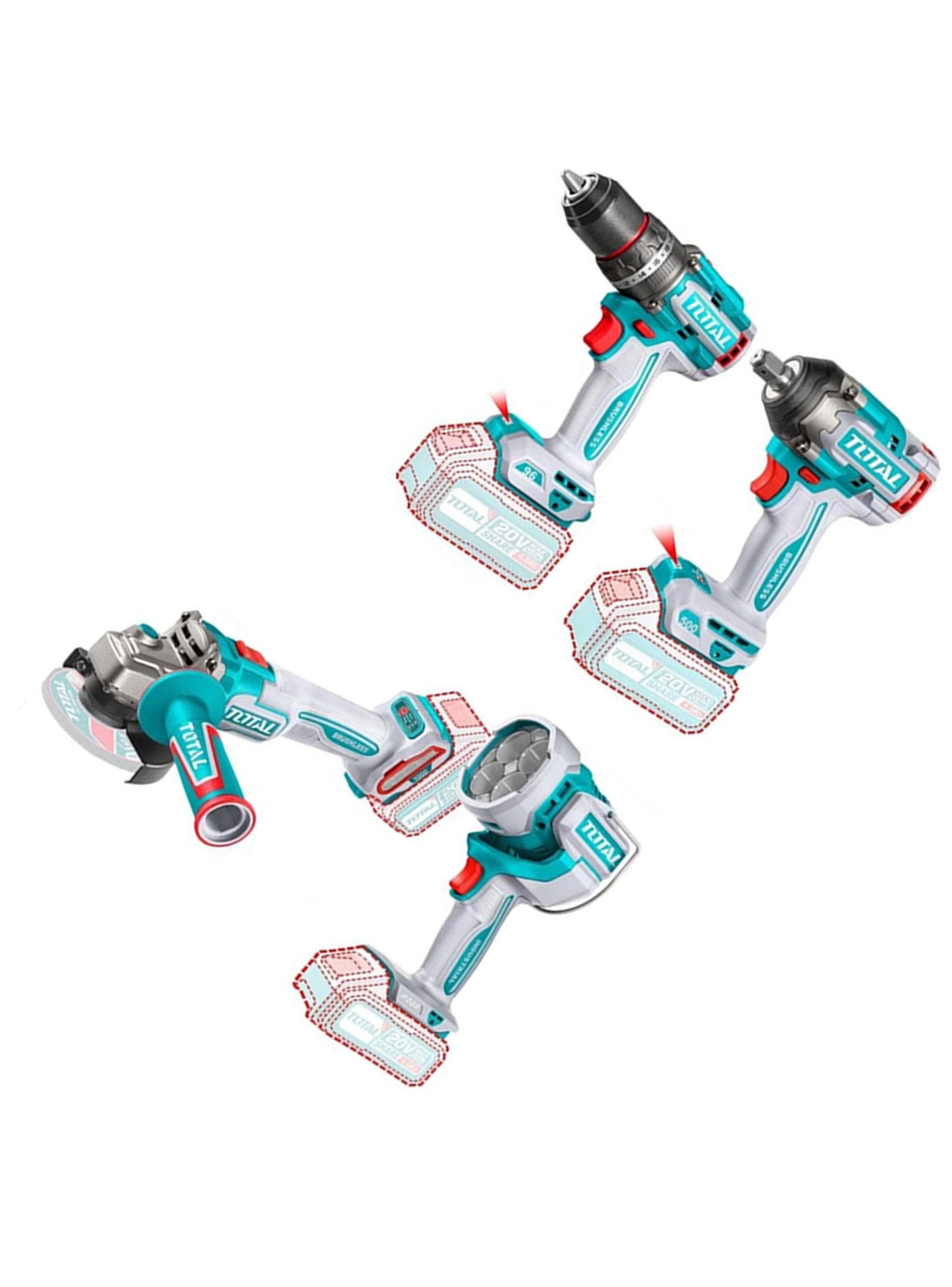 Taladro+ Llave Impacto+ Galletera Esmeril+ Lampara 20v Total-2