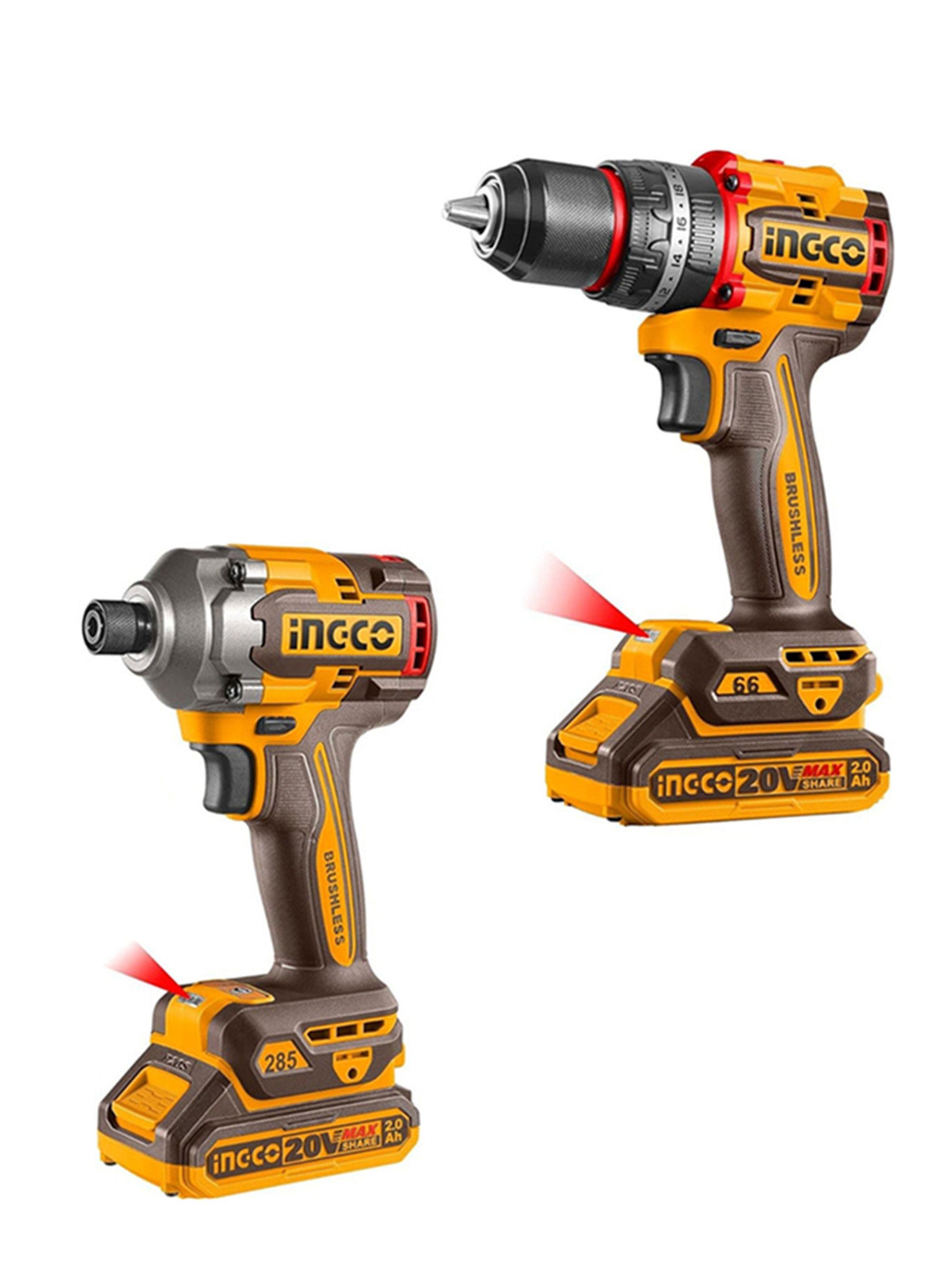 Kit Atornillador De Impacto+ Taladro 20v 2bat+ Carg Ingco-1