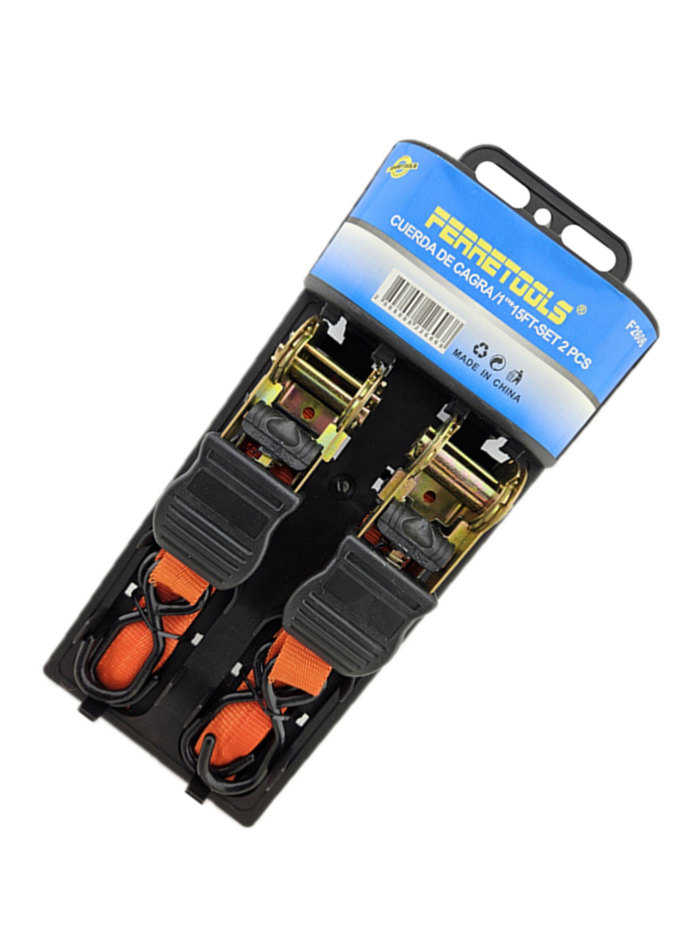 Juego 2 Eslinga Cinta Amarre Con Ratchet 1puLG X 15ft Fts-2