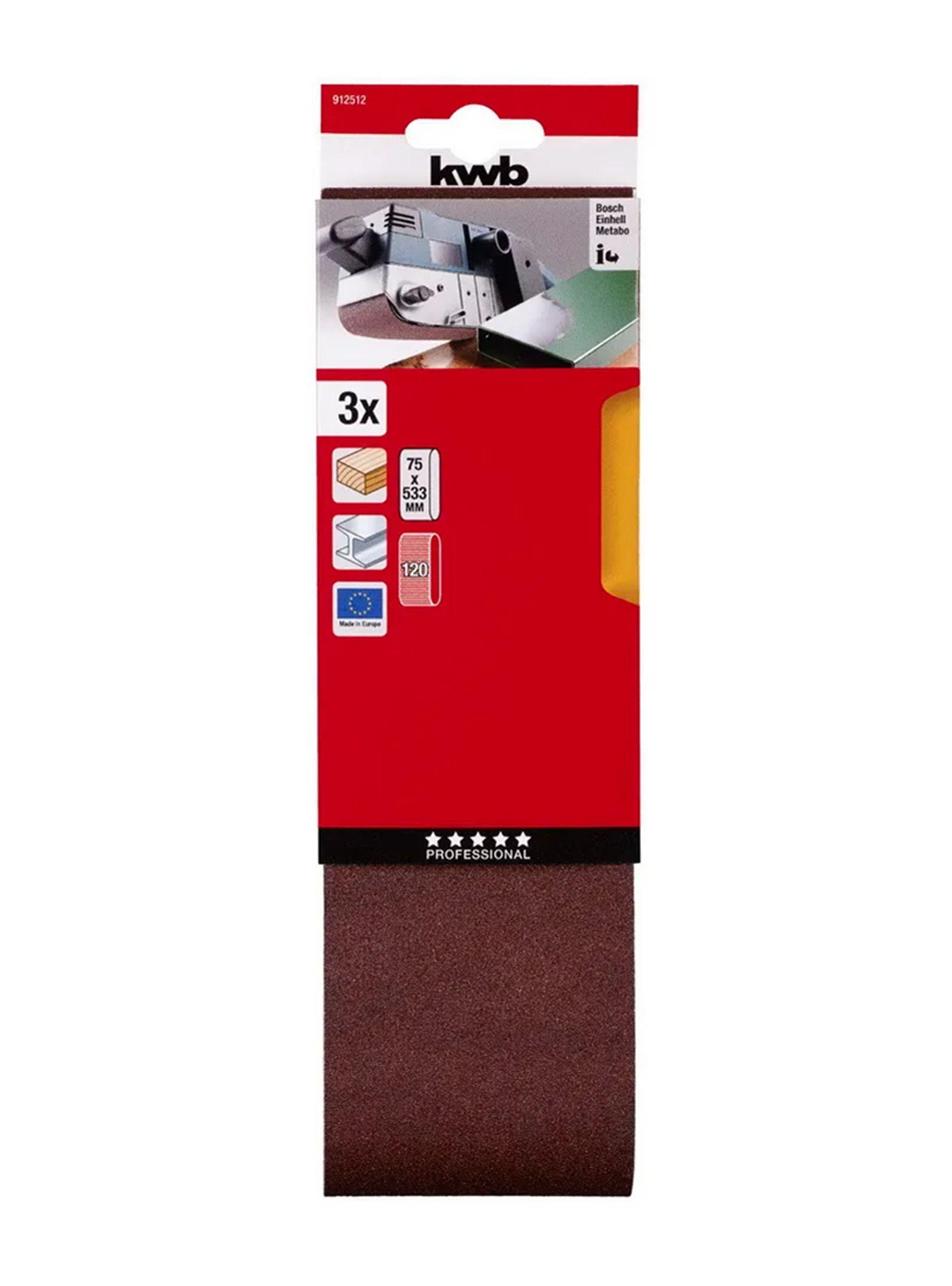 3 Hojas De Lija De Banda 75x533mm Grano 120 Kwb-1