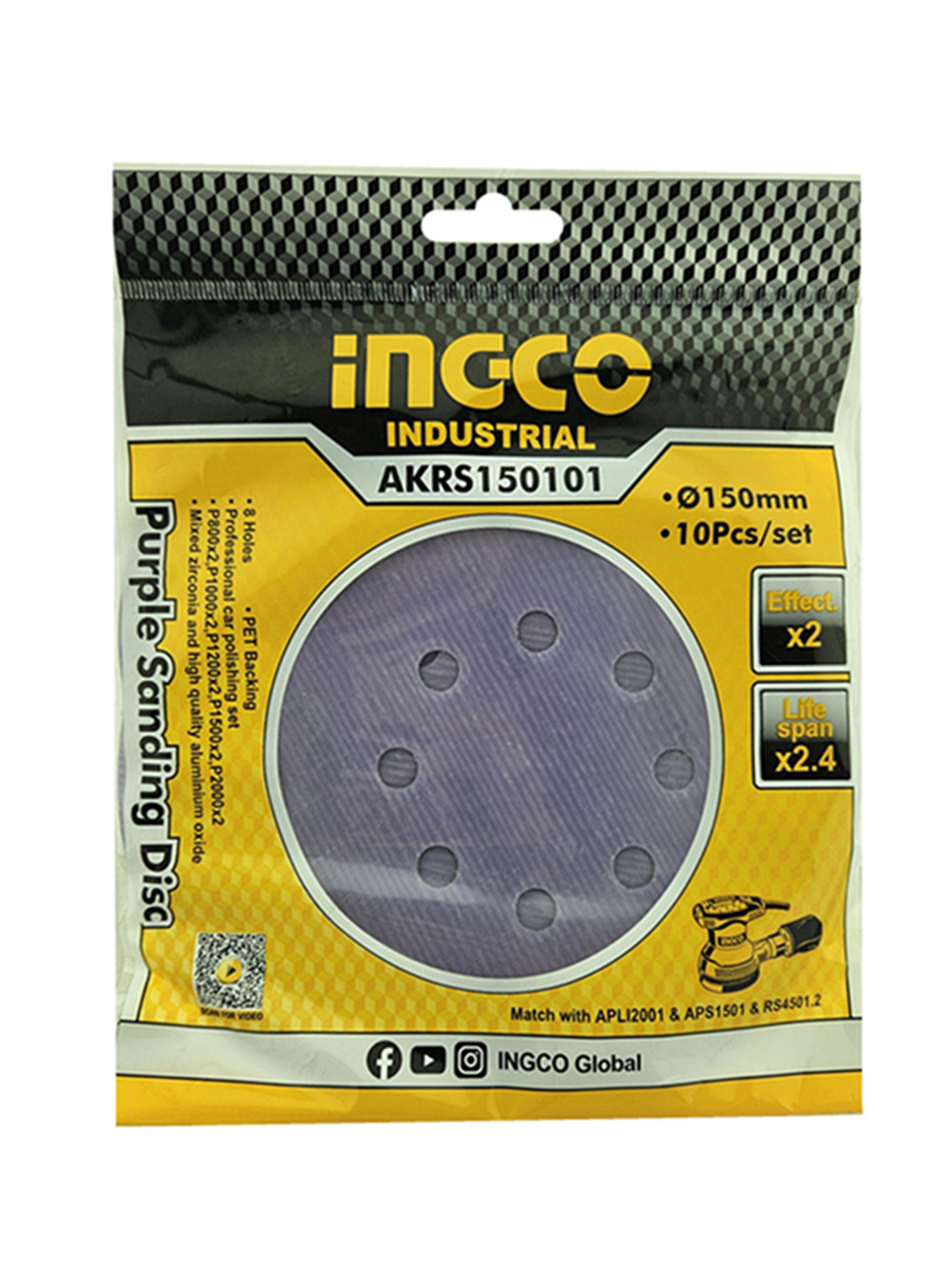 10 Disco Lija Zirconio Velcro 150mm Grano Variado Ingco-0