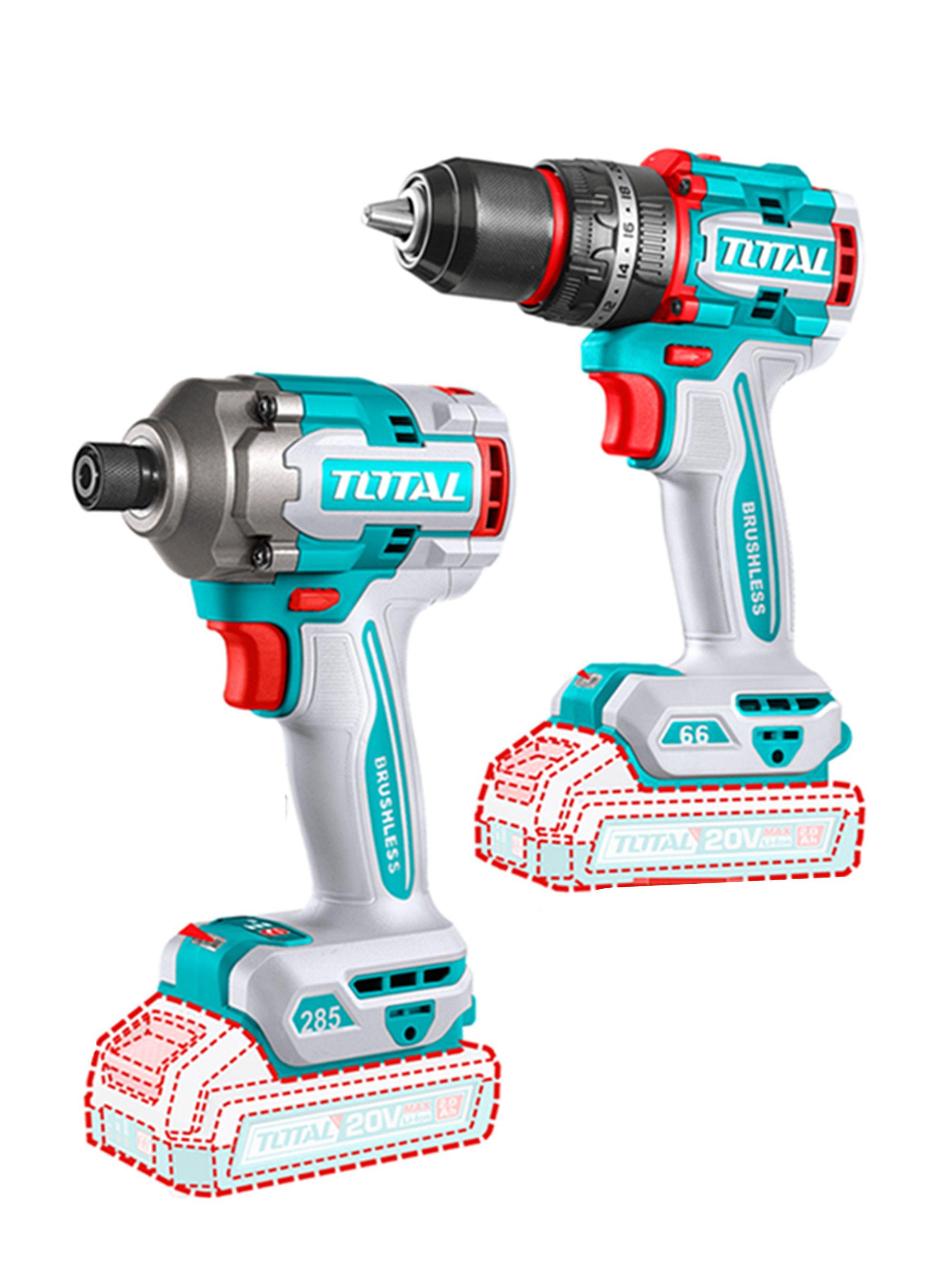 Kit Atornillador De Impacto+ Taladro 20v 2bat+ Carg Total-2