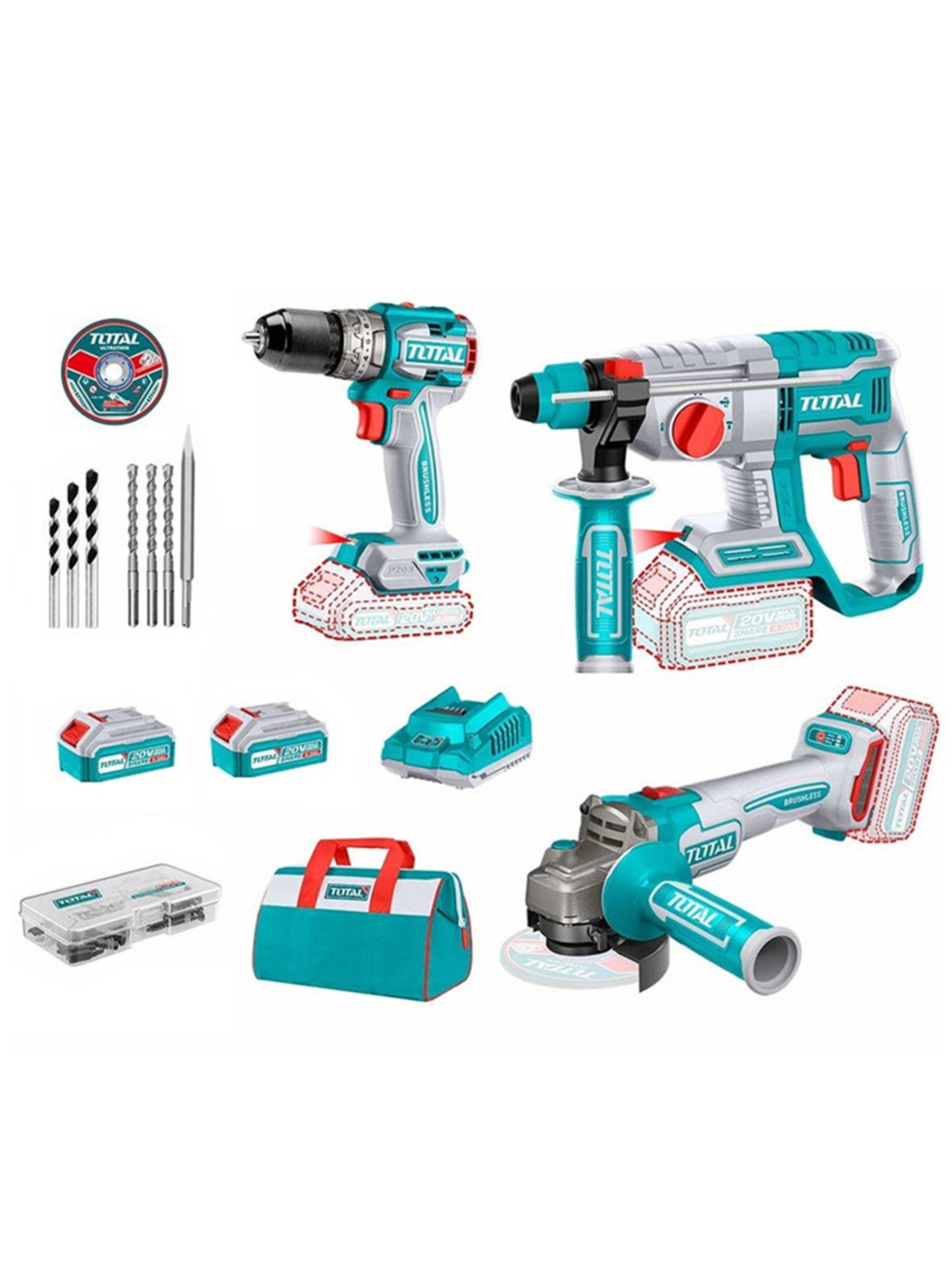 Kit Taladro + Rotomartillo + Galletera Esmeril 20v Total-0