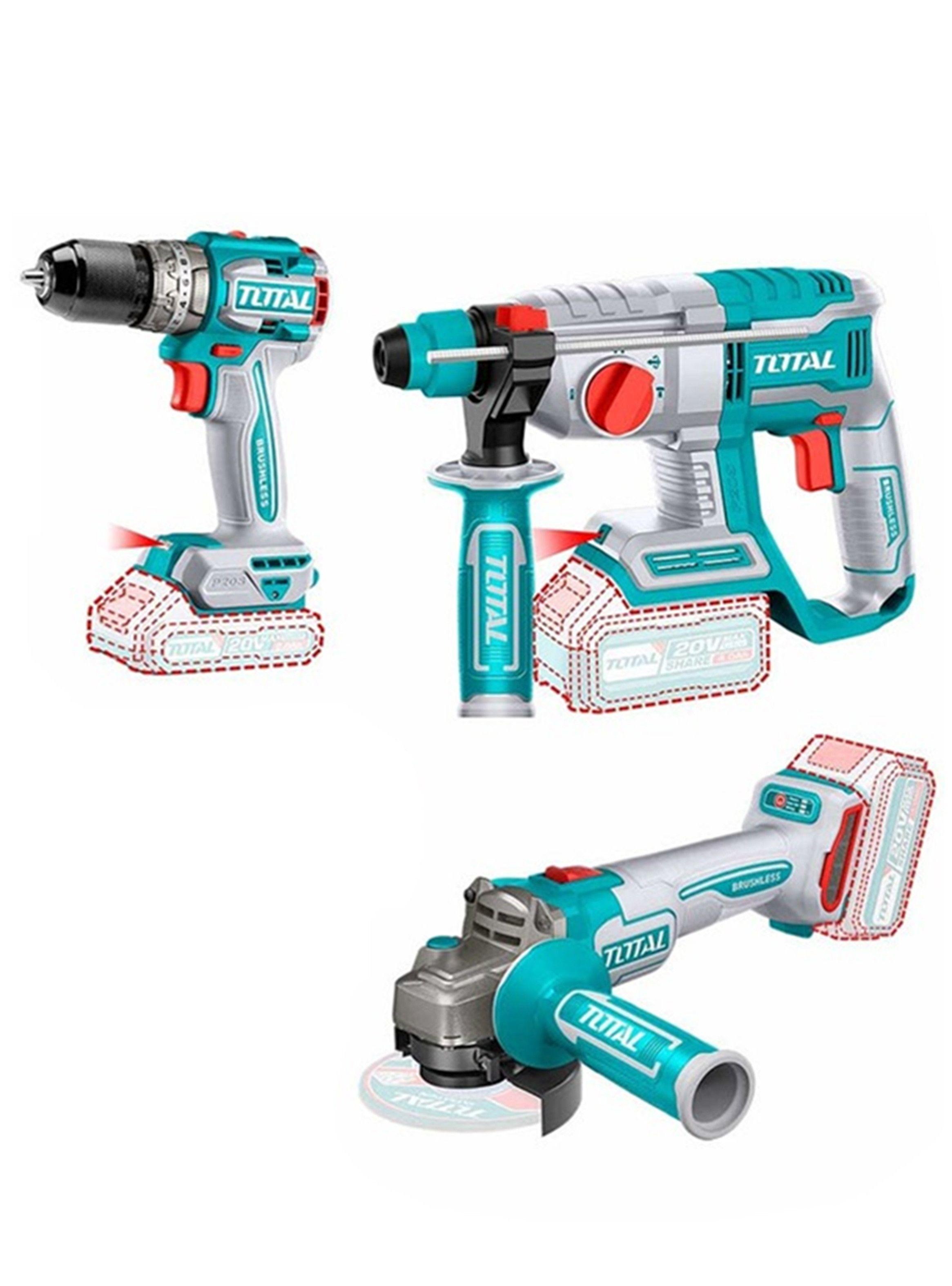 Kit Taladro + Rotomartillo + Galletera Esmeril 20v Total-1