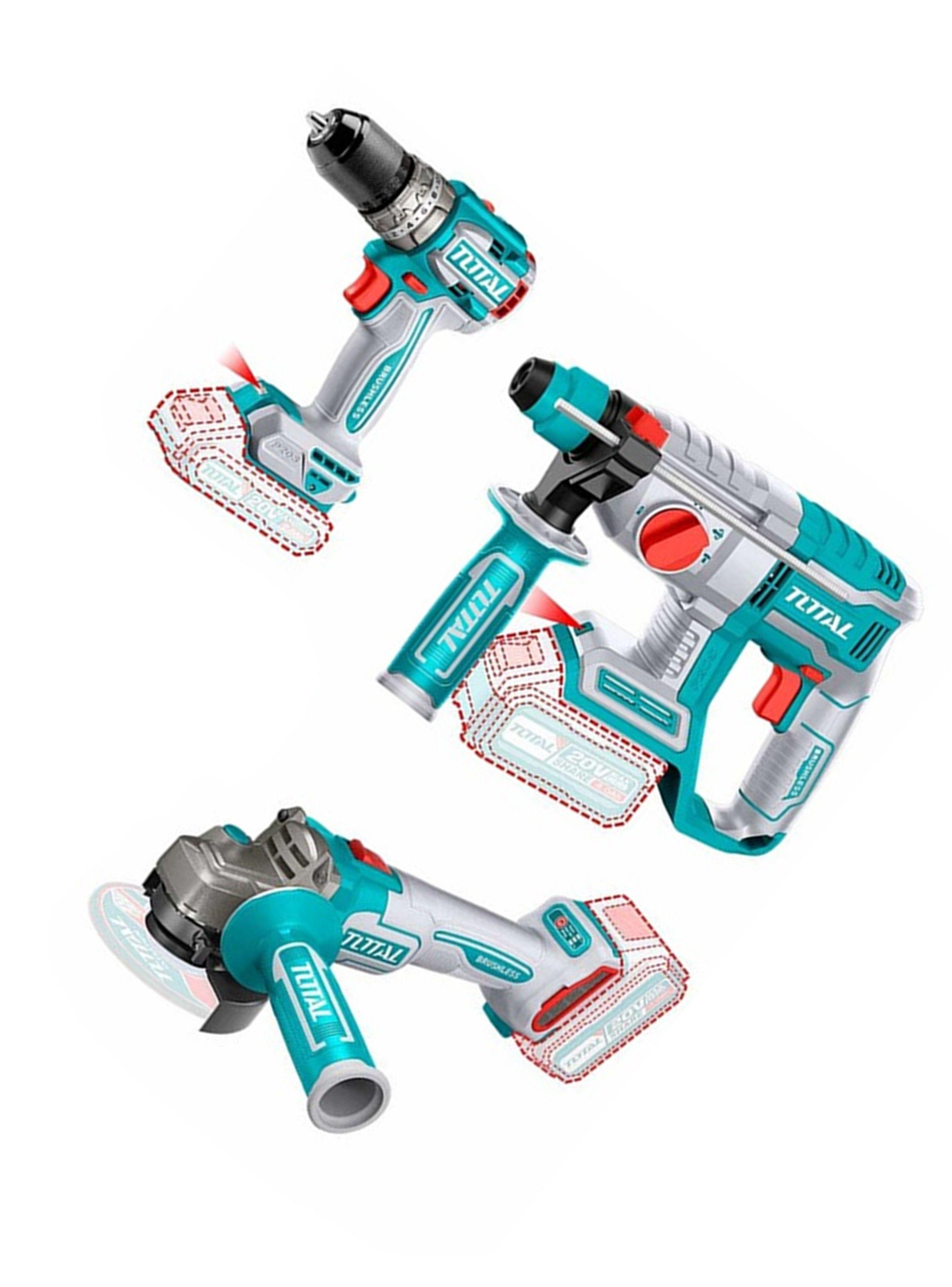 Kit Taladro + Rotomartillo + Galletera Esmeril 20v Total-2