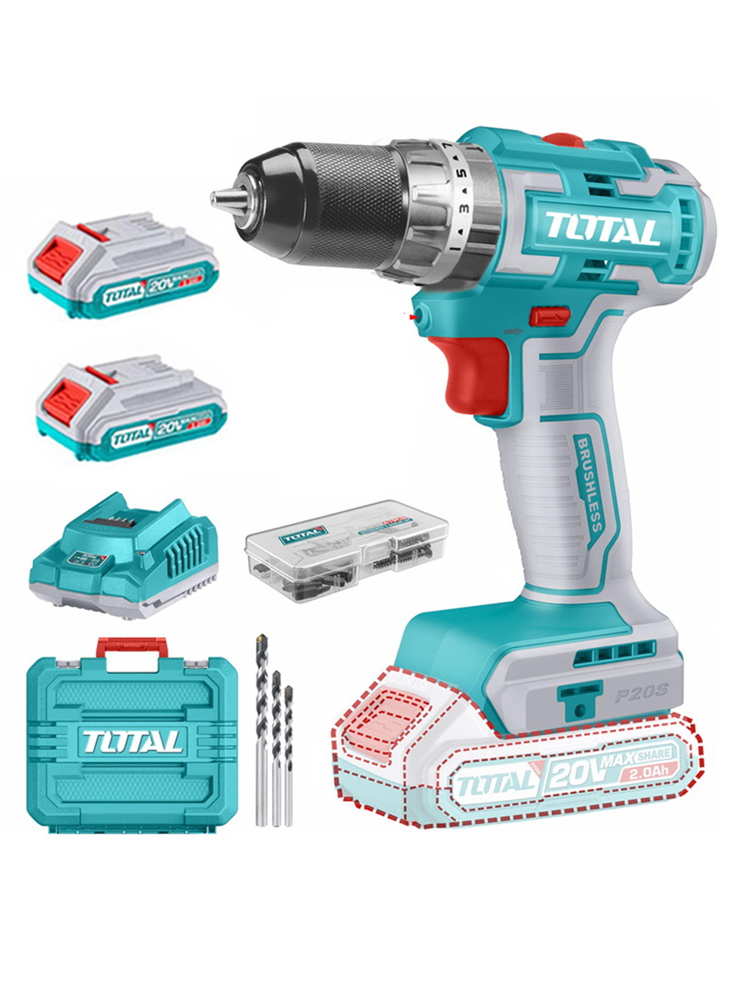 Taladro Atornillador Percutor 20v 13mm 2bat+ Carg Total-0