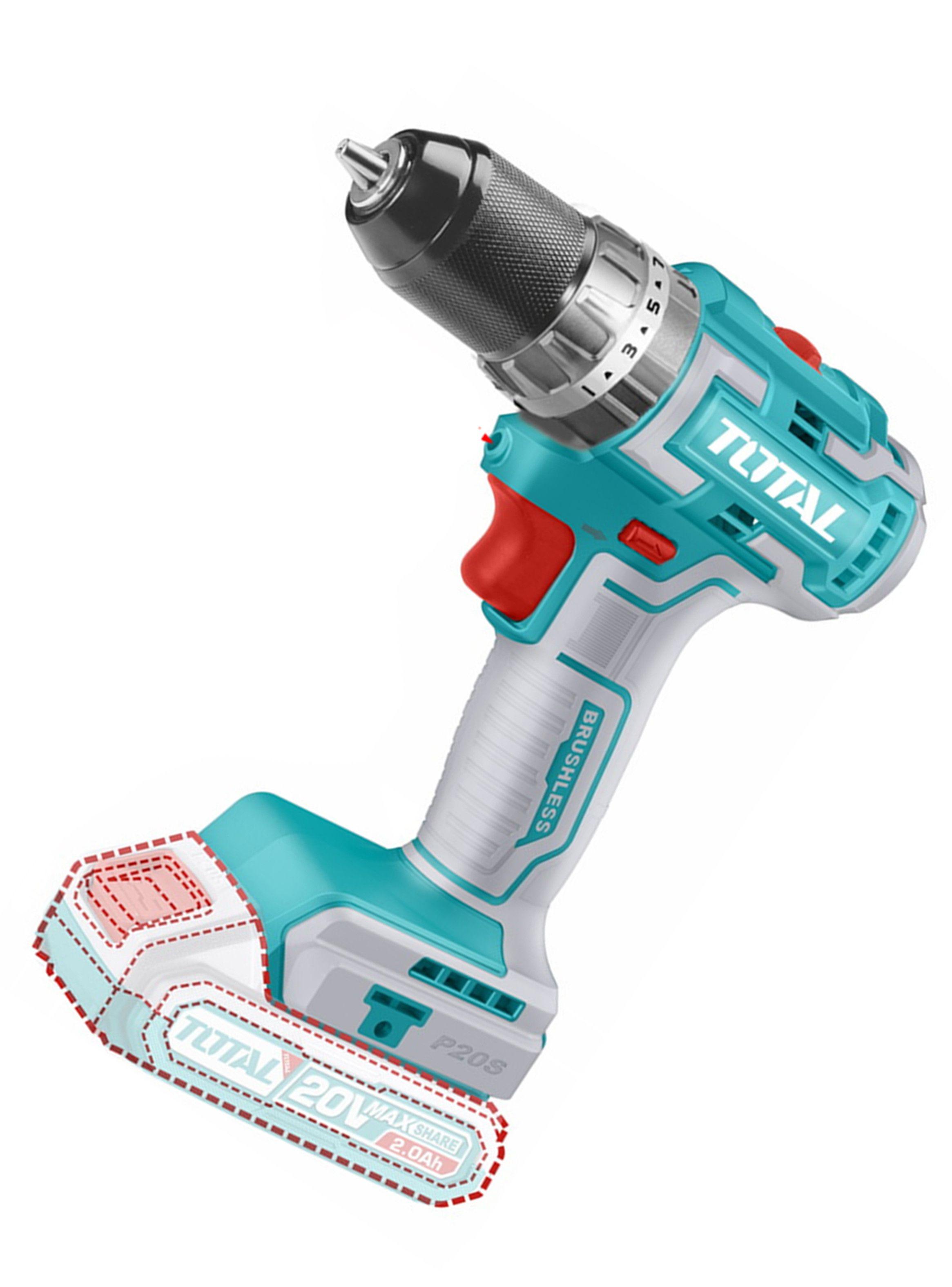 Taladro Atornillador Percutor 20v 13mm 2bat+ Carg Total-1