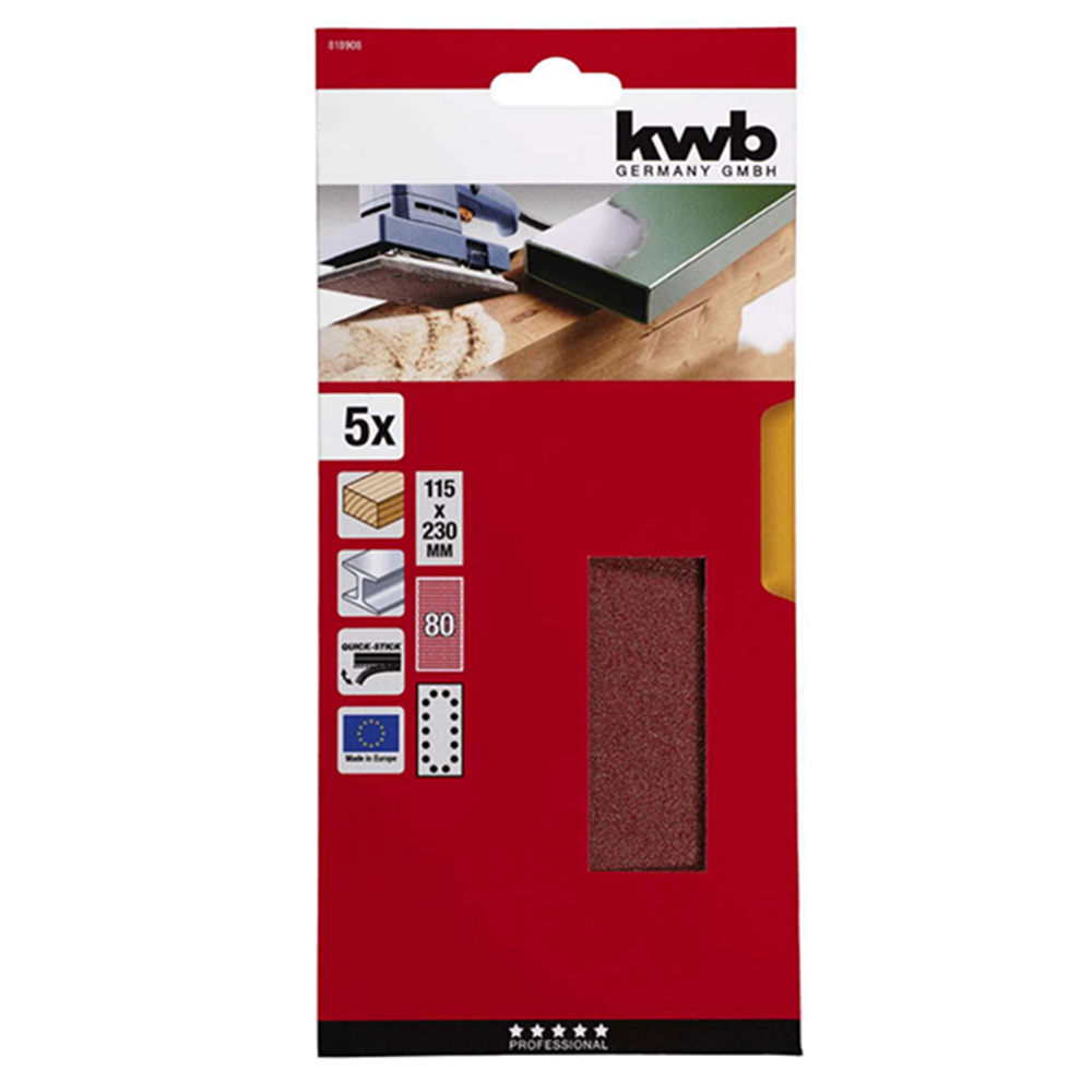 5 Hojas De Lija Abrasivas 115x230mm Grano 80 Kwb-1