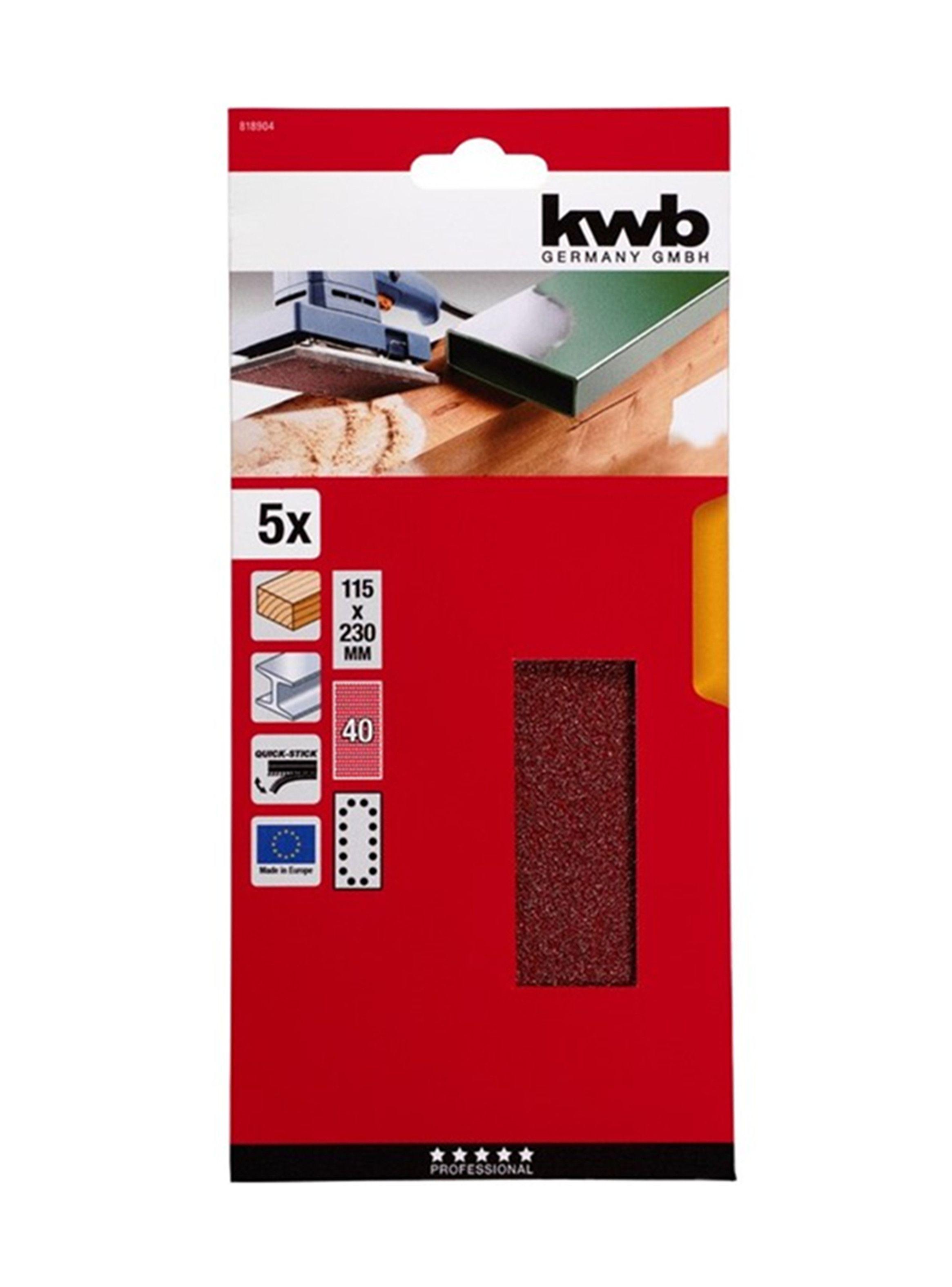 5 Hojas De Lija Abrasivas 115x230mm Grano 40 Kwb-1