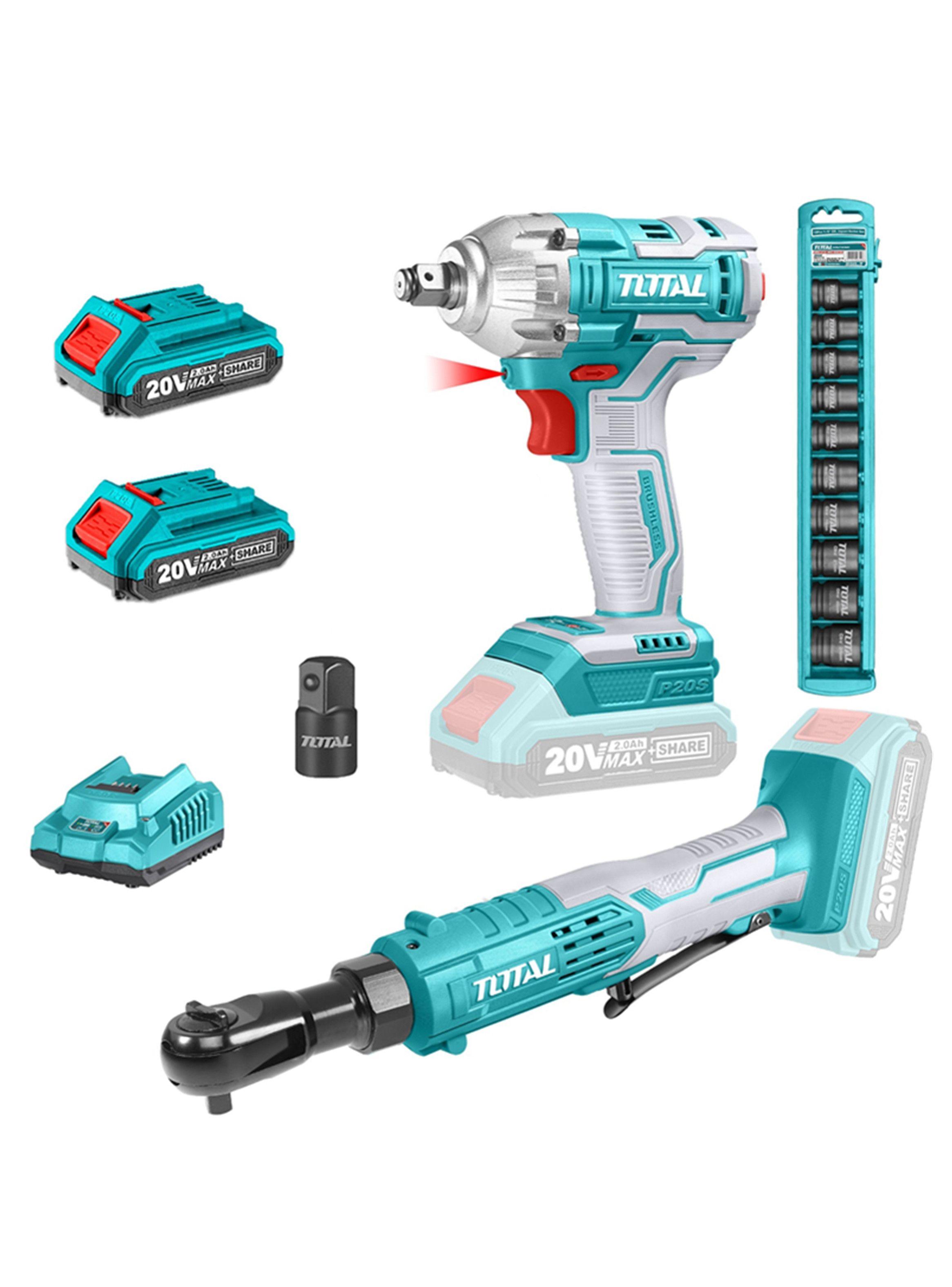 Kit Llave Impacto + Llave Chicharra 3/8 20v Bat+ Carg Total-0