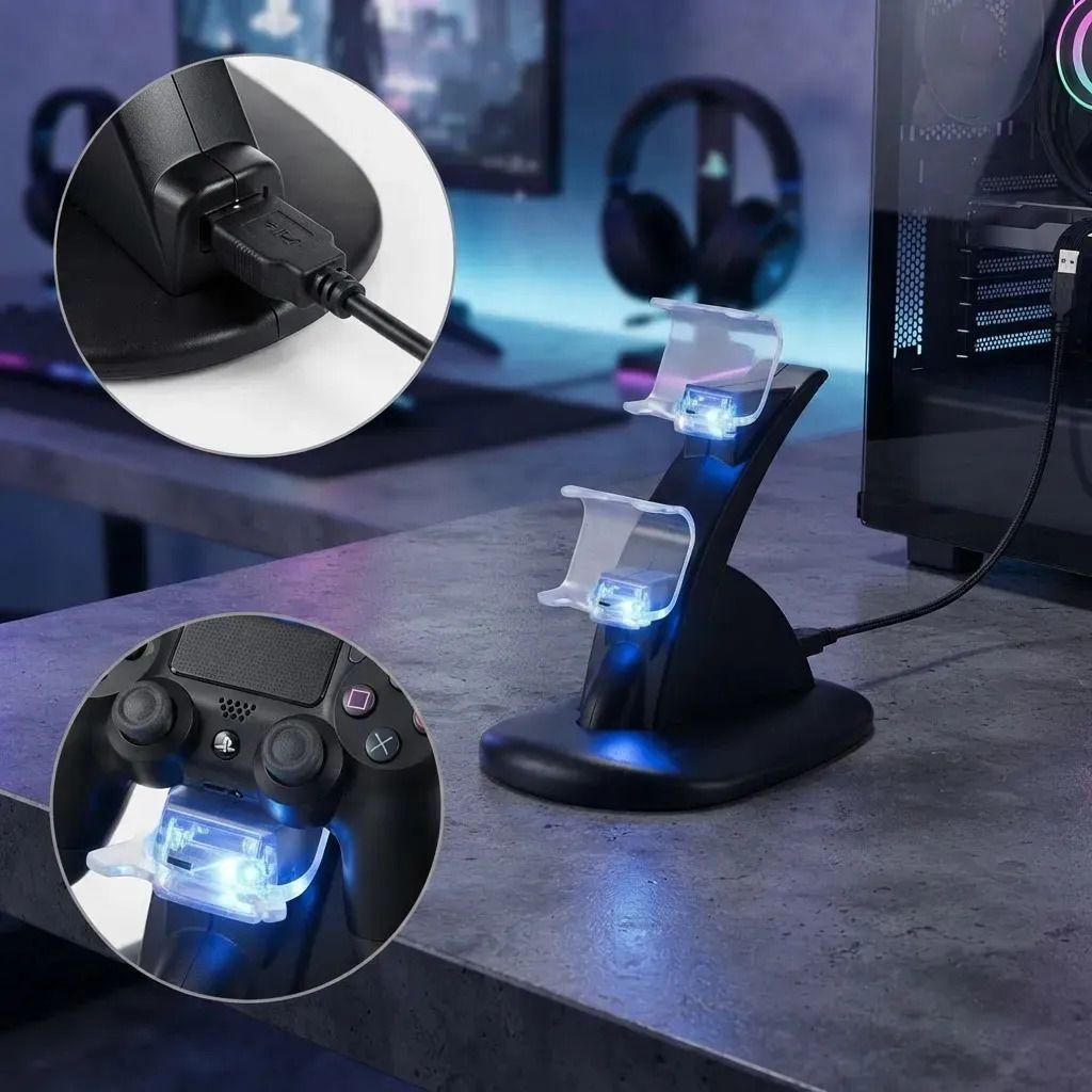 Cargador Doble Base Para Control Ps4 Dualshock Negro-4