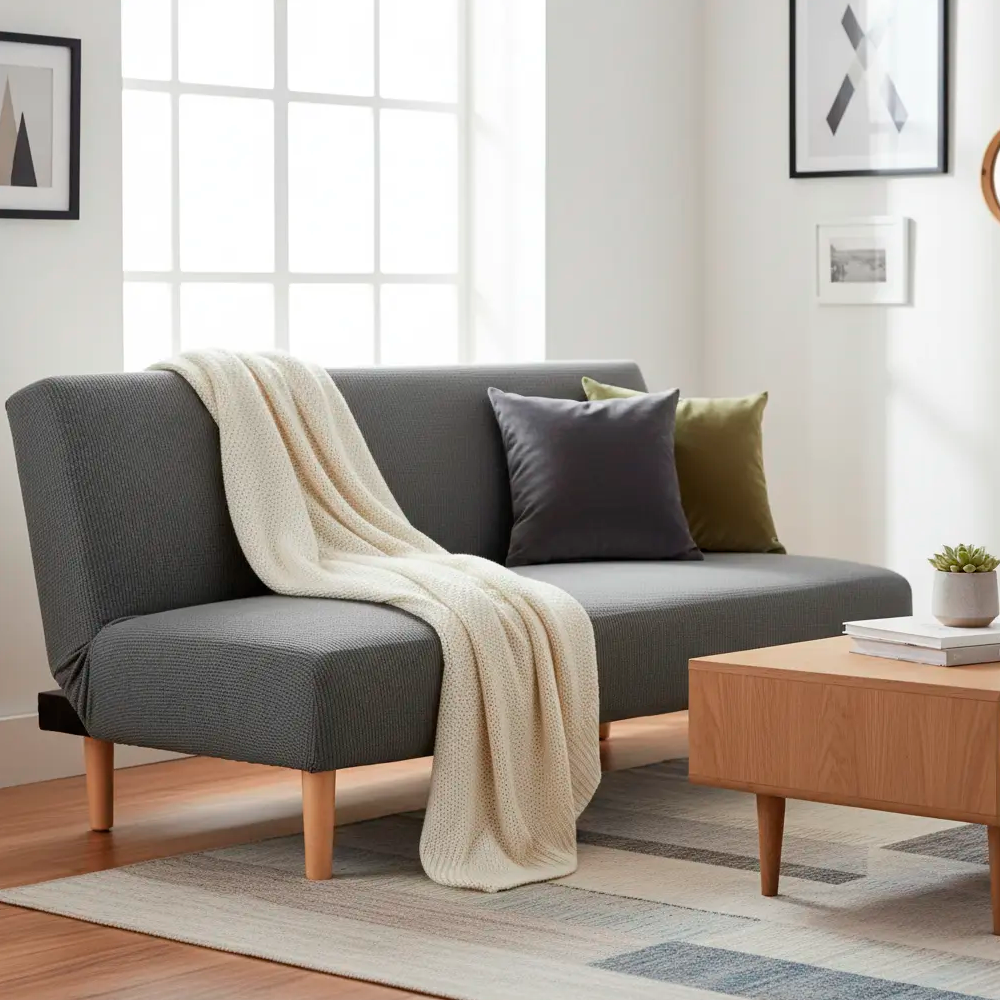 Funda Para Futon Sofa Tela Gruesa Textura Colores Sillon Liso-1