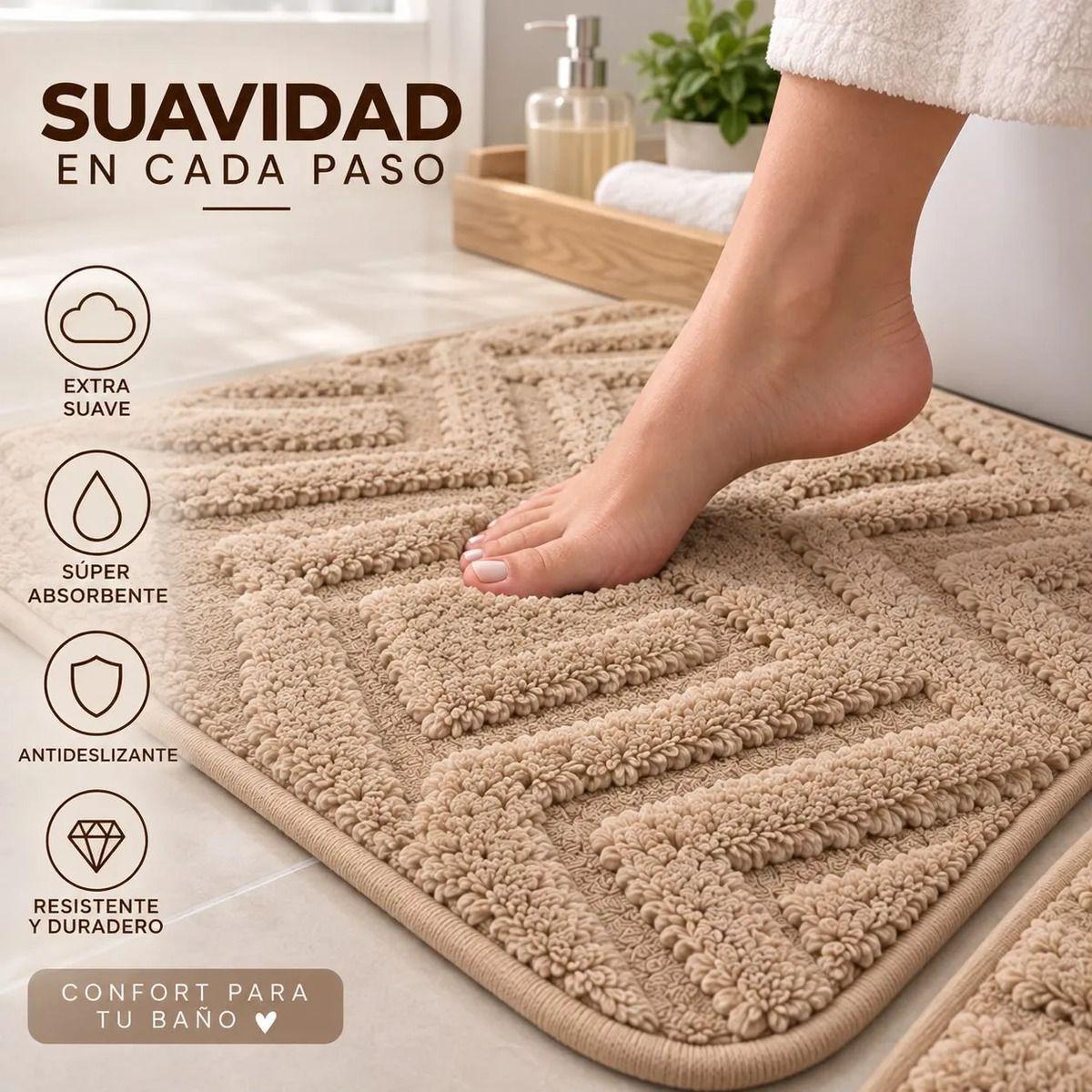 Set de Baño 3 en 1 Alfombra WC y Cubre Tapa Antideslizante-2