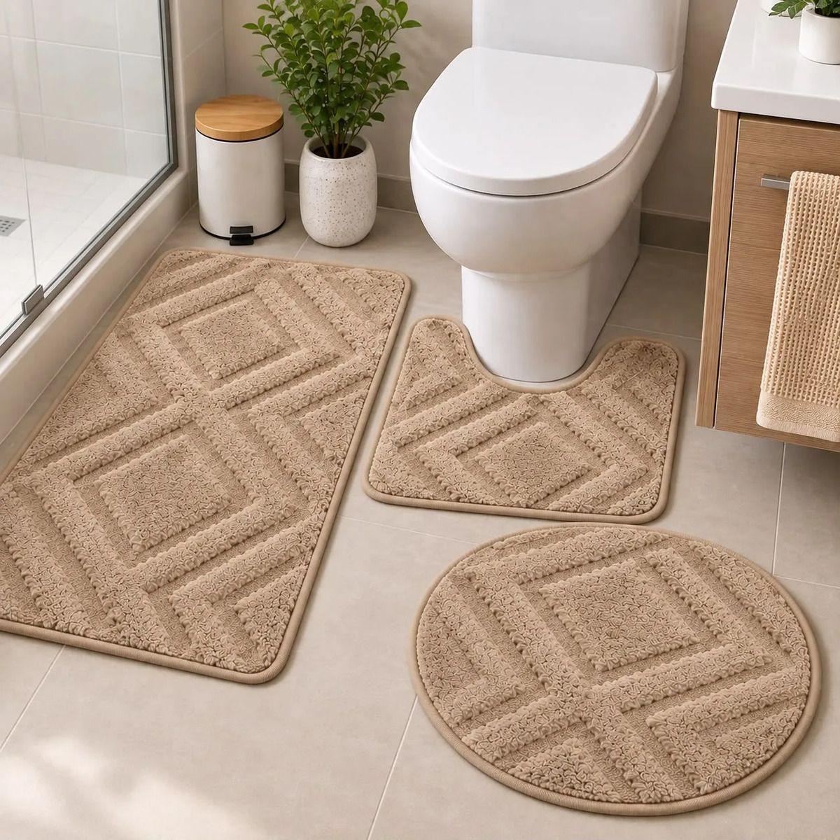 Set de Baño 3 en 1 Alfombra WC y Cubre Tapa Antideslizante-3