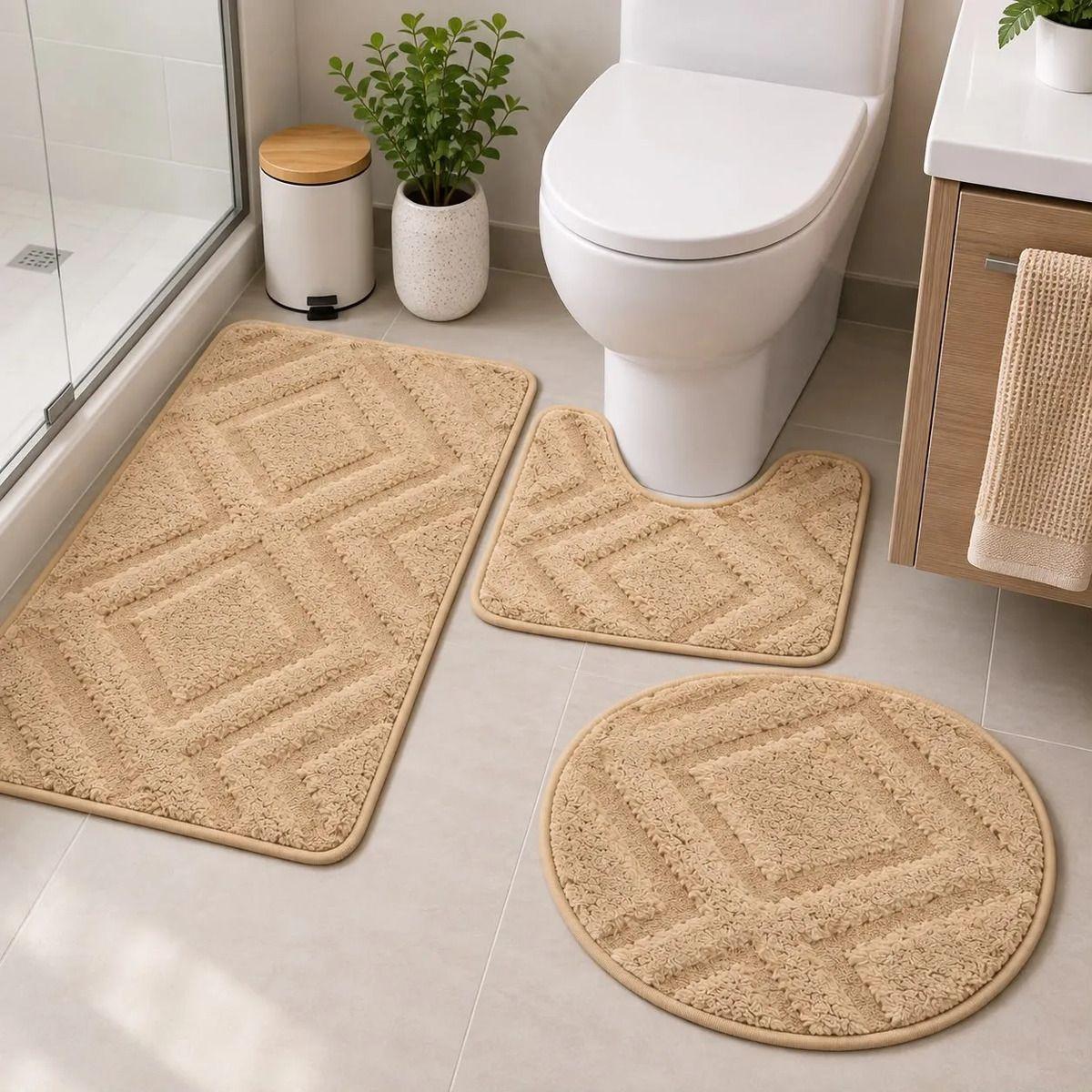 Set de Baño 3 en 1 Alfombra WC y Cubre Tapa Antideslizante-4